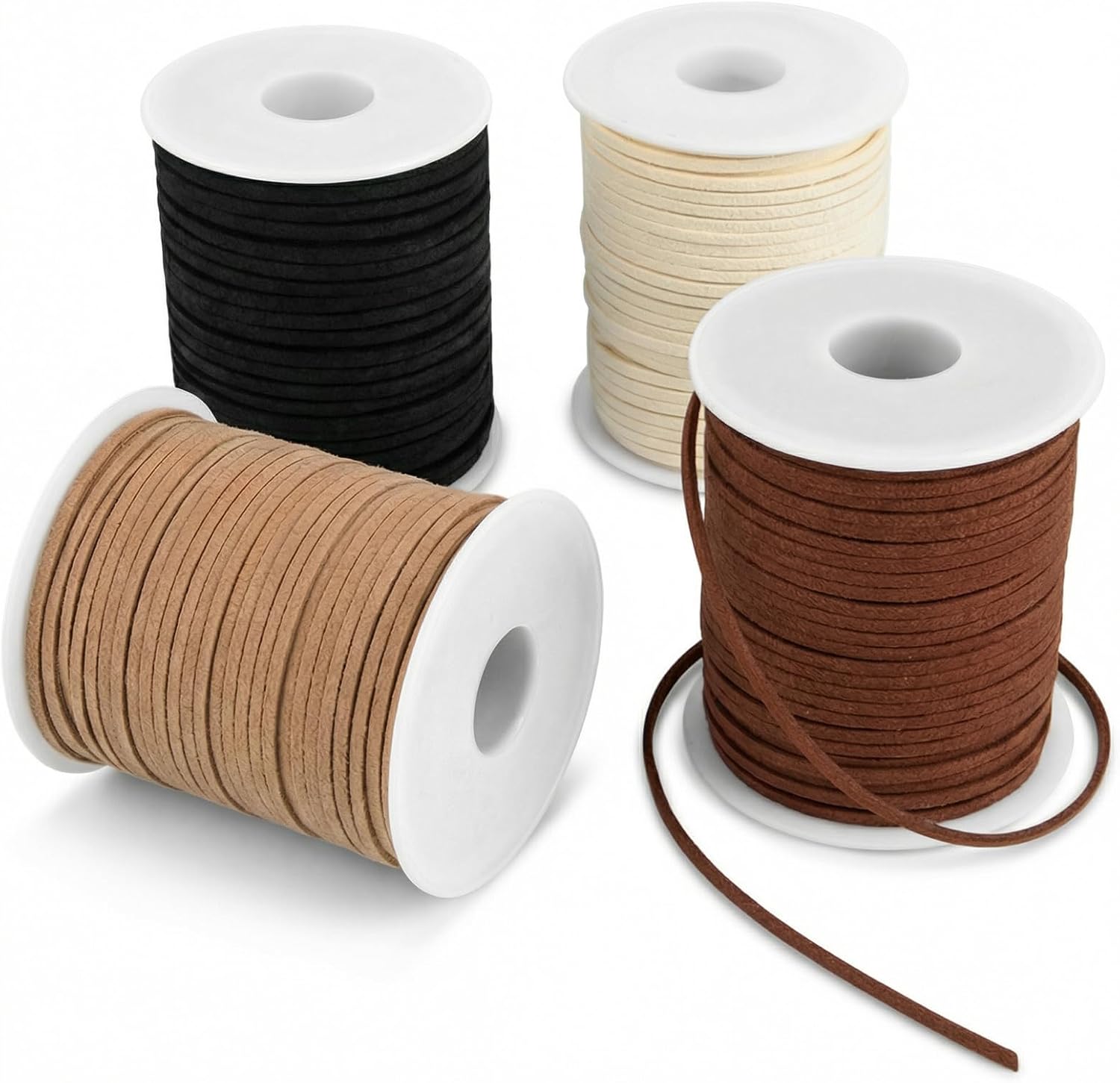 4 Rolls Leather String, Flat Suede Leather Cord, Faux Leather Strips for Jewelry Making Bracelets Necklaces Tassels DIY Crafts