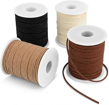 4 Rolls Leather String, Flat Suede Leather Cord, Faux Leather Strips for Jewelry Making Bracelets Necklaces Tassels DIY Crafts