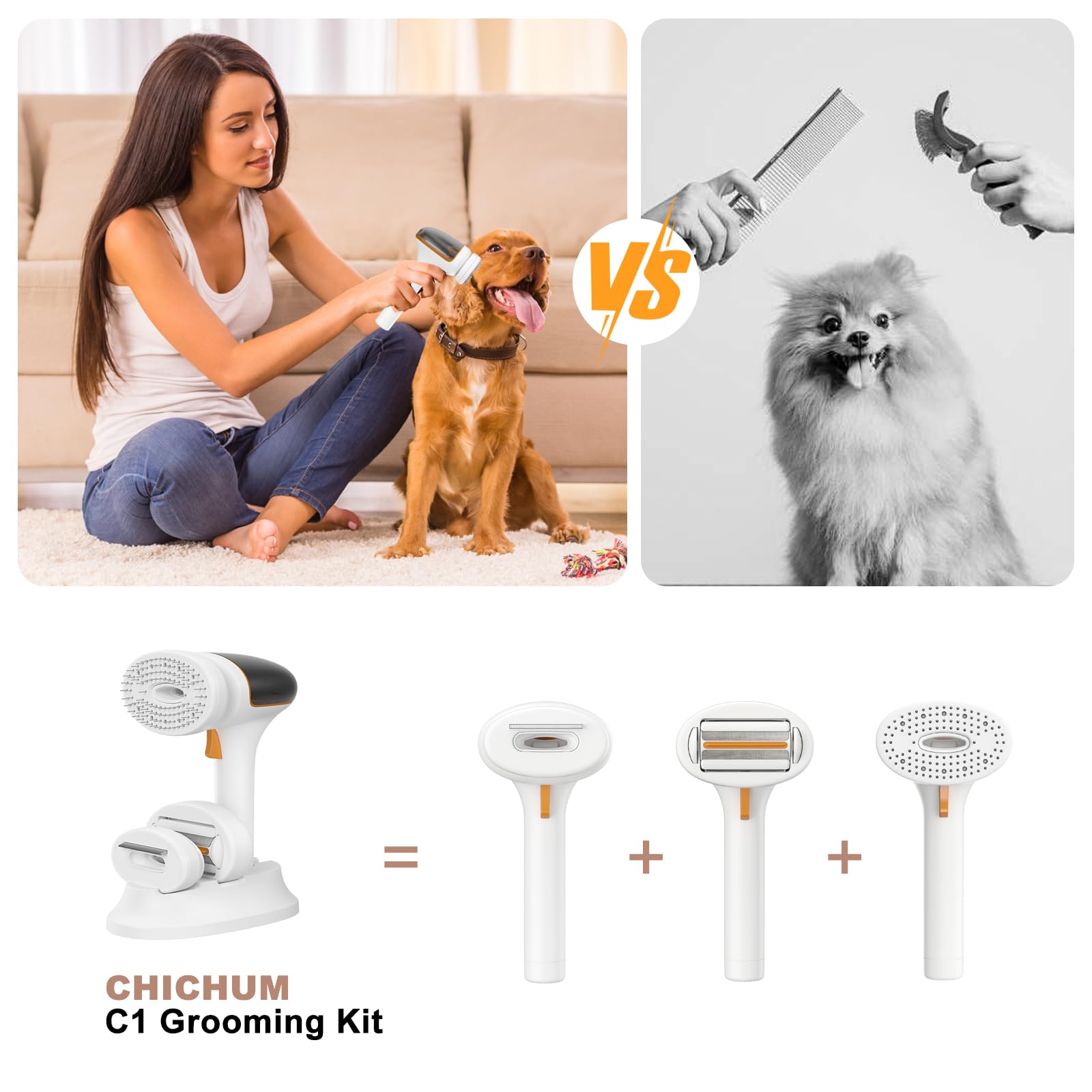 Chichum Series - Cepillo de aseo y masaje inalámbrico 3 en 1 con autolimpieza, función de vacío y diseño recargable para abrigos sin enredos