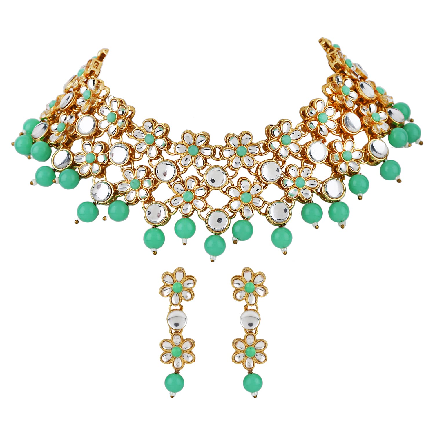 Shining Diva Fashion Latest Stylish Fancy Choker Traditional Kundan Necklace Jewellery Set for Women (12711s), Mint (B09K4C6PWW) Amazon Price History, Amazon Price Tracker