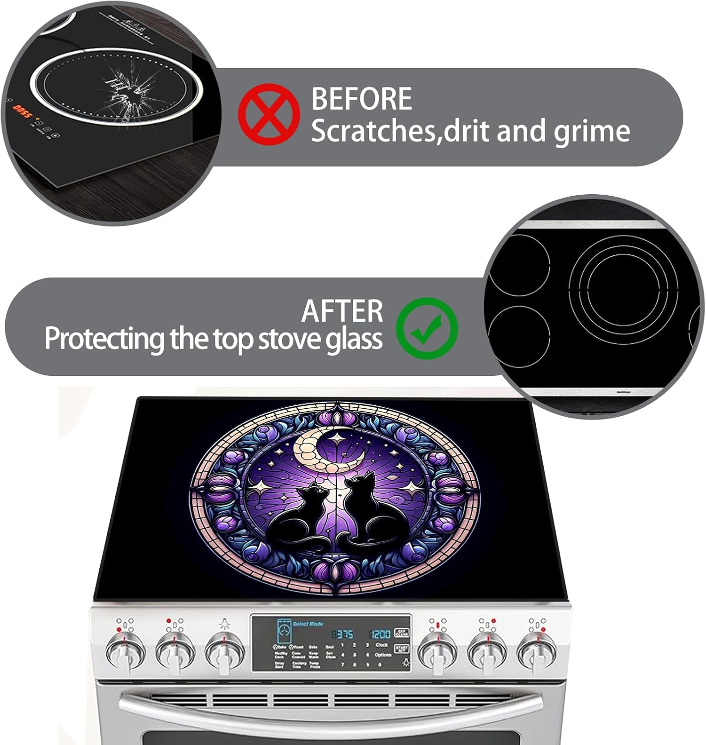stove top cover 28inx 20inelectric Stove Top Cover Stove Cover Heat Resistantglass Top Stove Cover Expands Usable Space ﻿ (Colorful Window Cat)