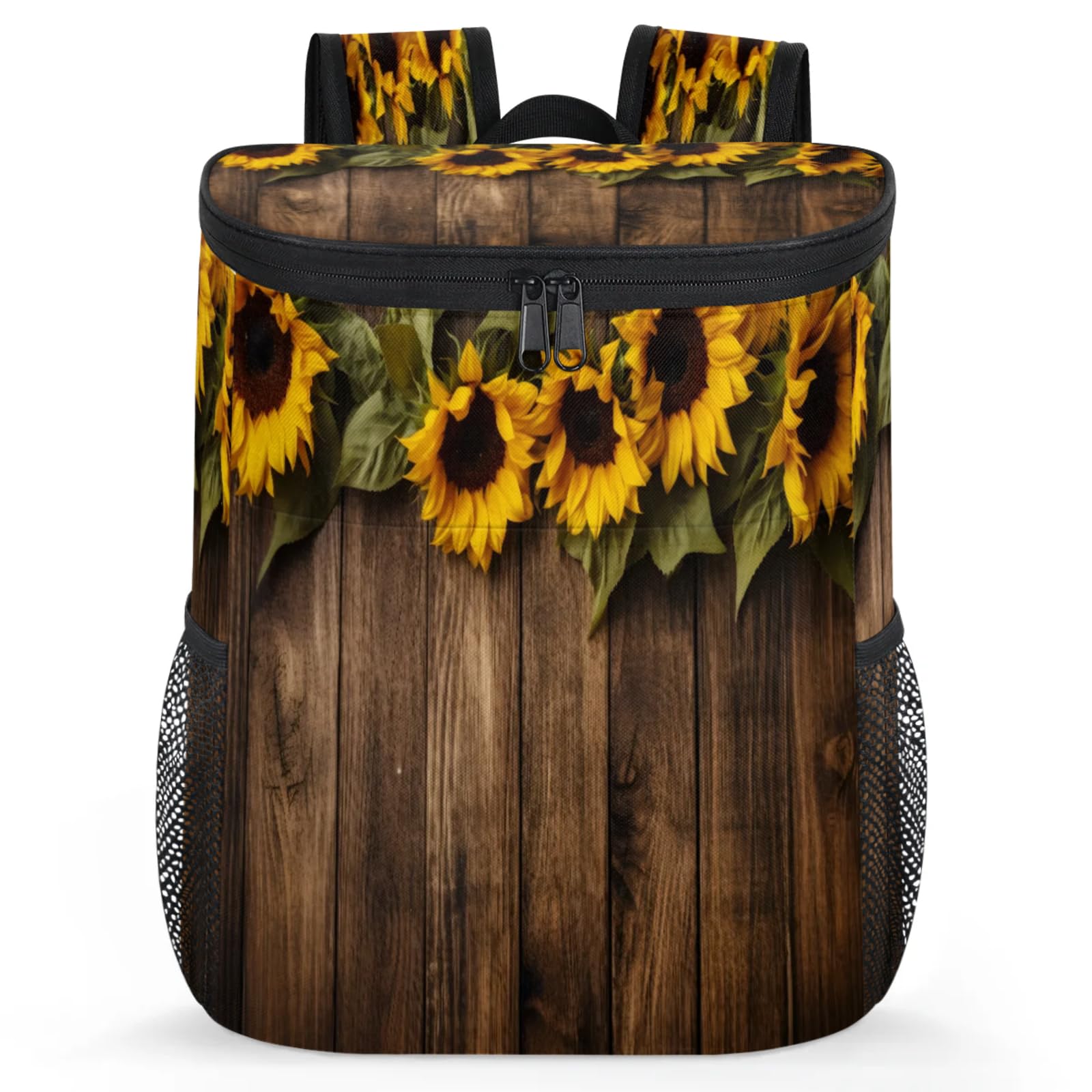 CNNINGYI Insulated Cooler Backpack 30 Cans, Sunflower Leak Proof Cooler Bag, Lightweight Backpack Coolers for Picnic Fishing Hiking Camping Park Beach, Rustic Farmhouse