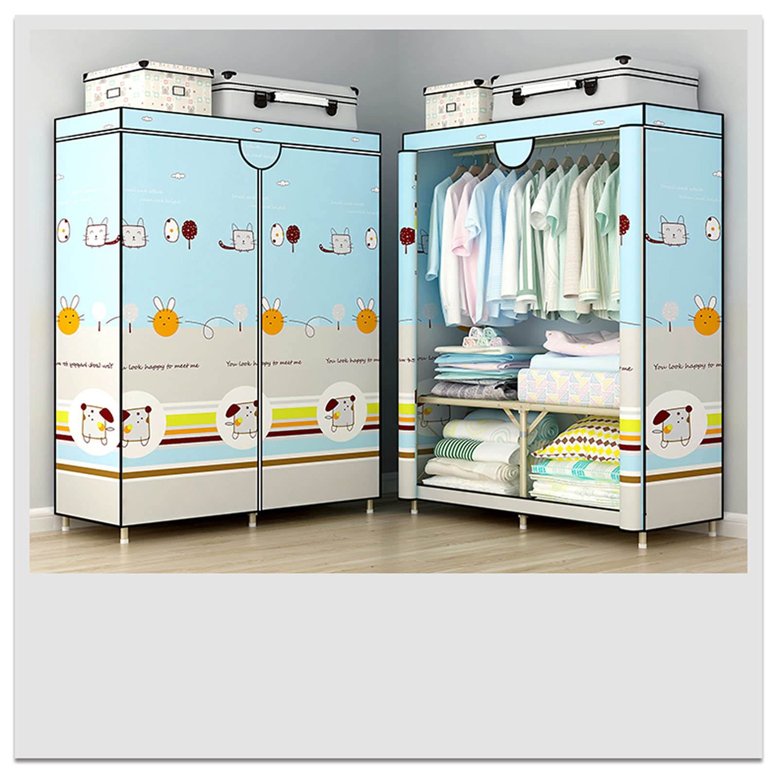 Armario para el hogar, Armario Plegable con Cremallera de Tela portátil, Armario telescópico Resistente, Barra para Ropa, Estante para Ropa (B 160 * 95 * 45CM)
