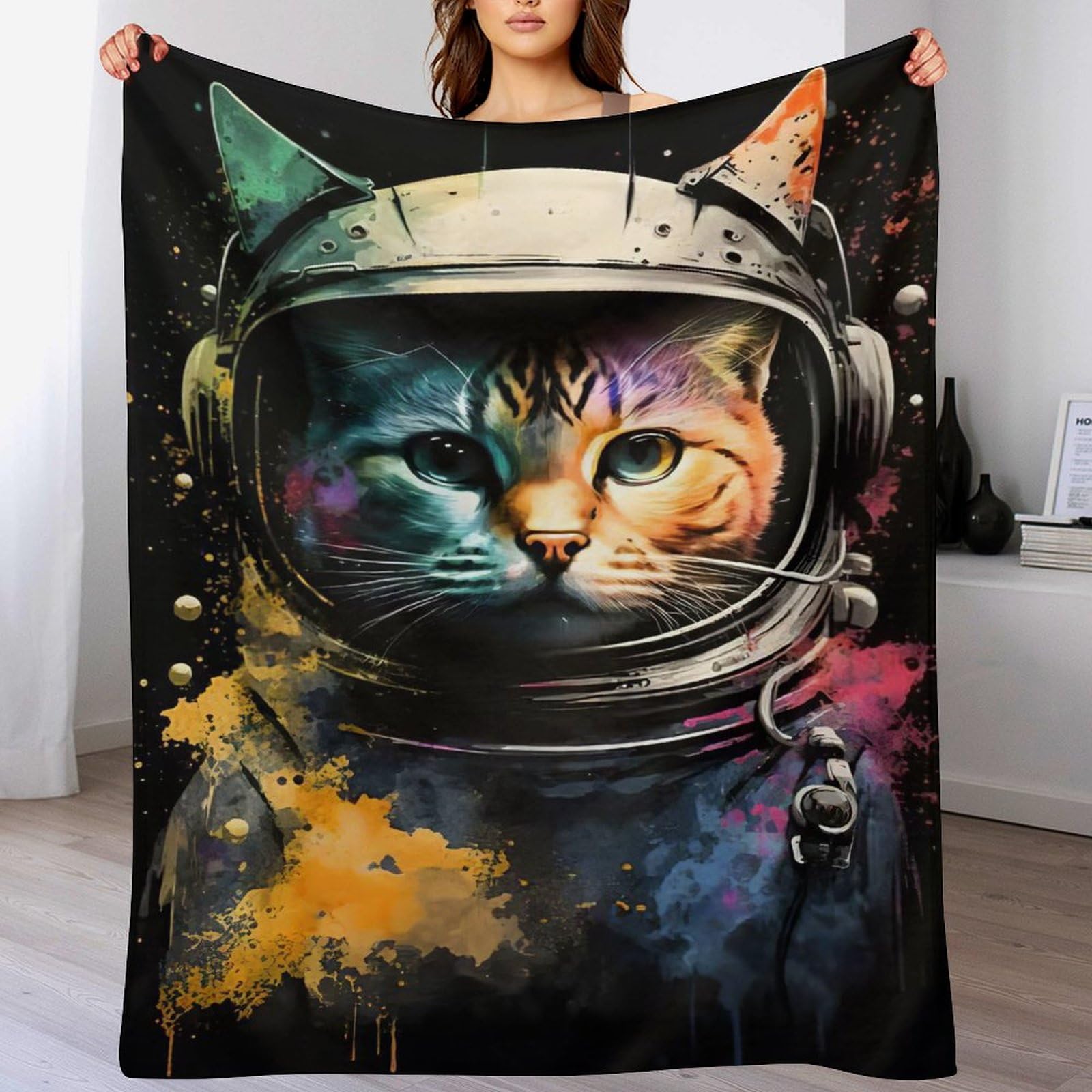 Couverture chat en flannel douce et chaude pour lit, plaid lavable de grande taille 180x200cm