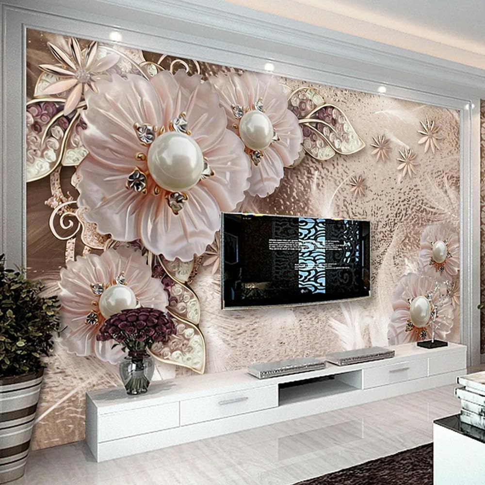 Papier peint 3D bijoux fleur ZEZILE pour transformer le mur TV du salon