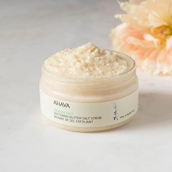 AHAVA Dead Sea Salt Softening Butter Salt Scrub - Rich, Buttery Body Scrub for Smooth, Radiant Skin, Energizes Sensation for Body & Mind, with exclusive Osmoter, Jojoba & Coconut Oil, 7.5 Fl.Oz