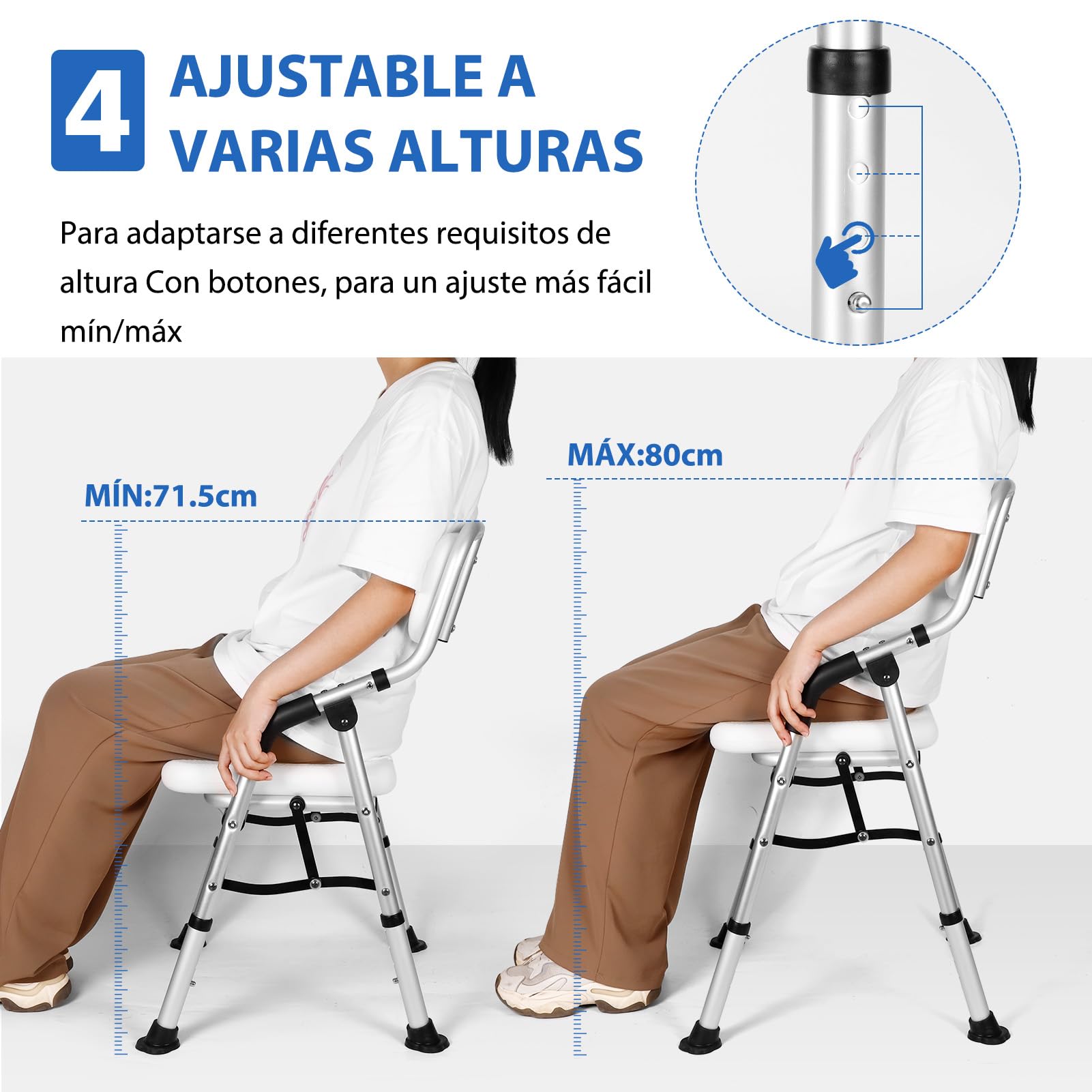 DEWEL Silla Ducha Personas Mayores Plegable, Silla para Ducha(Azul) | Altura Regulable, Asiento de Ducha Antideslizante con Soporte para Ducha de Ducha, Capacidad de Carga de 150 Kg
