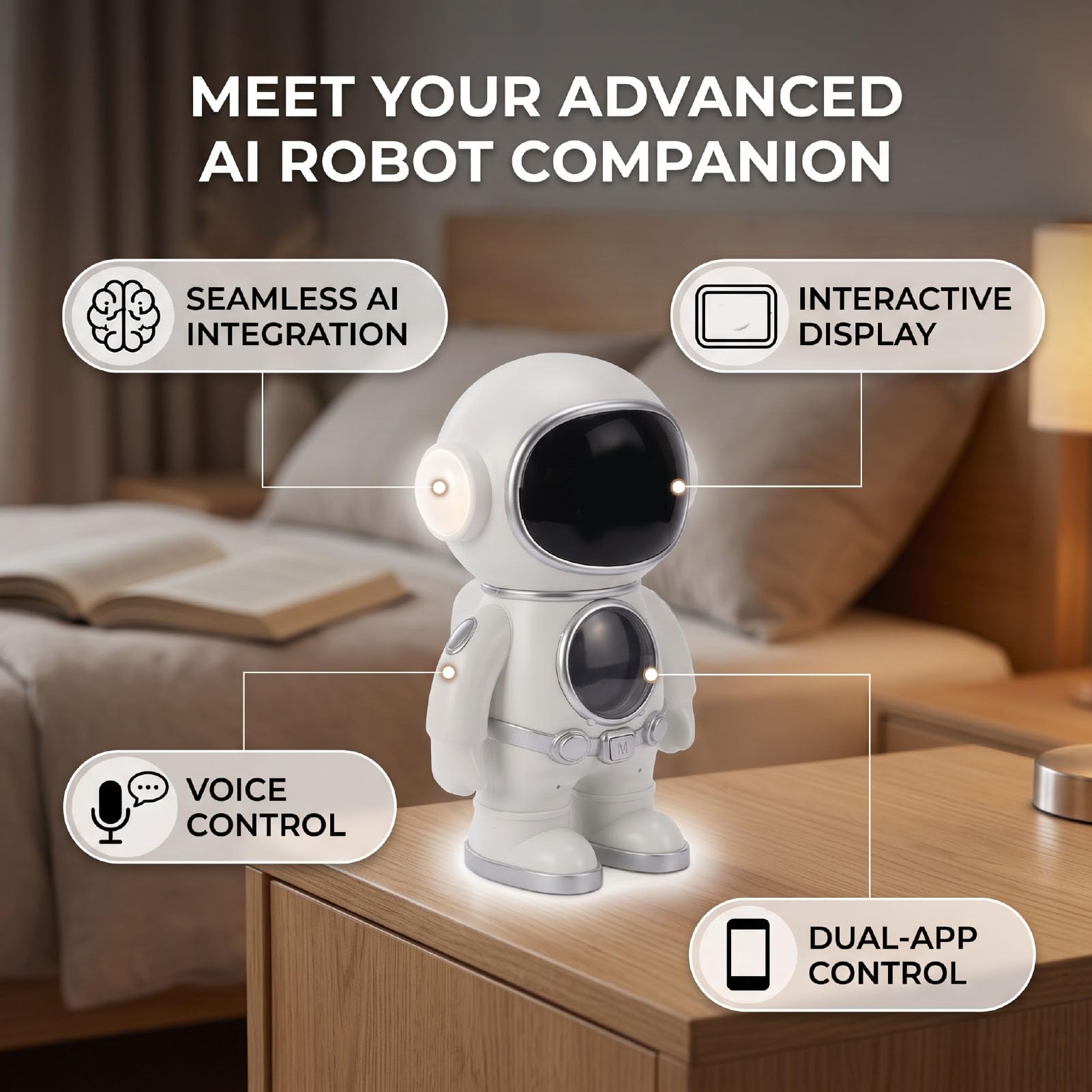 Naroote Robot Escritorio Interactivo Voz & App Control Asistente