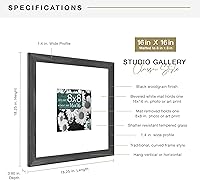 Vista 4 de Marco de 16 x 16 pulgadas MCS Studio Gallery Clásico, marco de madera de ingeniería con veta de madera negra, para colgar en vertical y horizontal