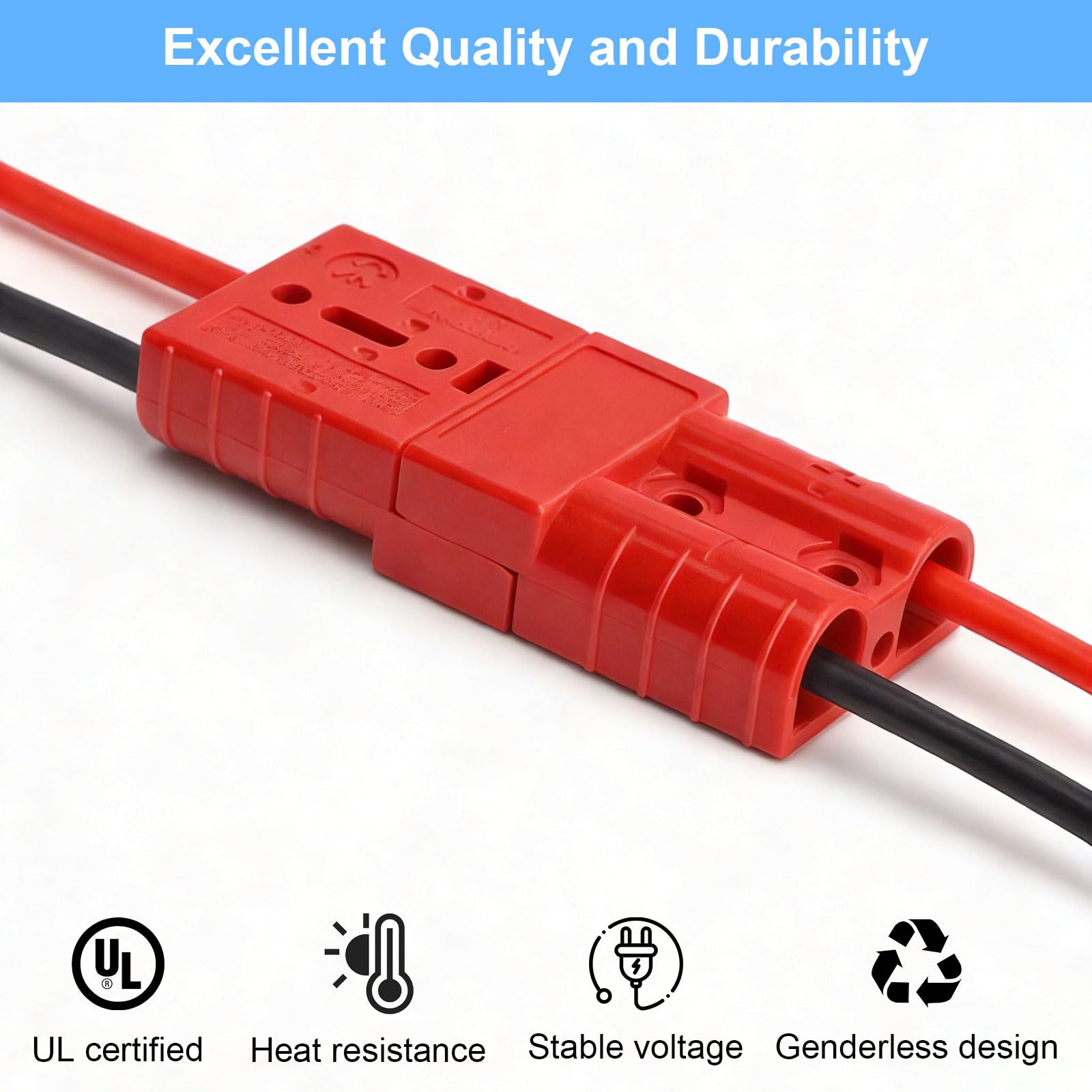 4 x Anderson 50A 600V Battery Connectors - High Intensity Quick Connector, 12-48V Battery Sockets, Quick Connect for Motorhome, Solar, Inverter and Power Station - 4