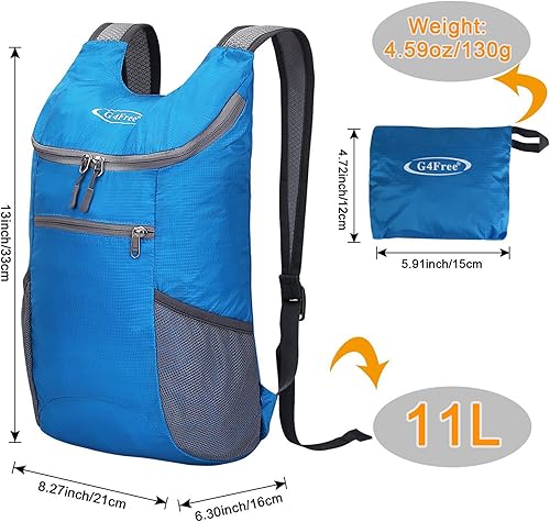 Miniatura 2 de G4Free, mochila pequeña y plegable, liviana y casual, para ir de camping o para exteriores, para adultos y niños (11 L)