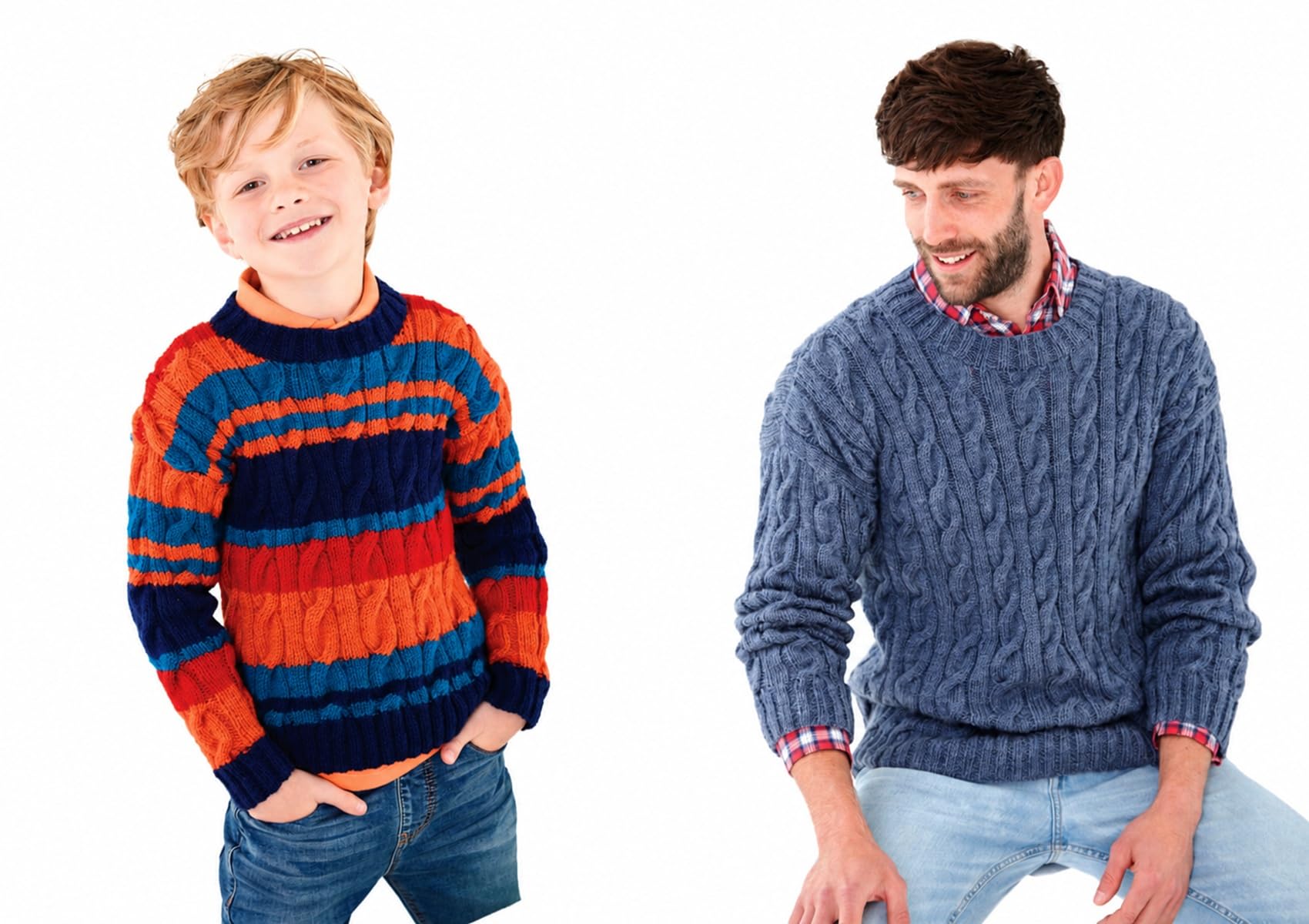 Knitting Pattern Mens Boys Cable Striped or Plain Jumper King Cole DK 5940