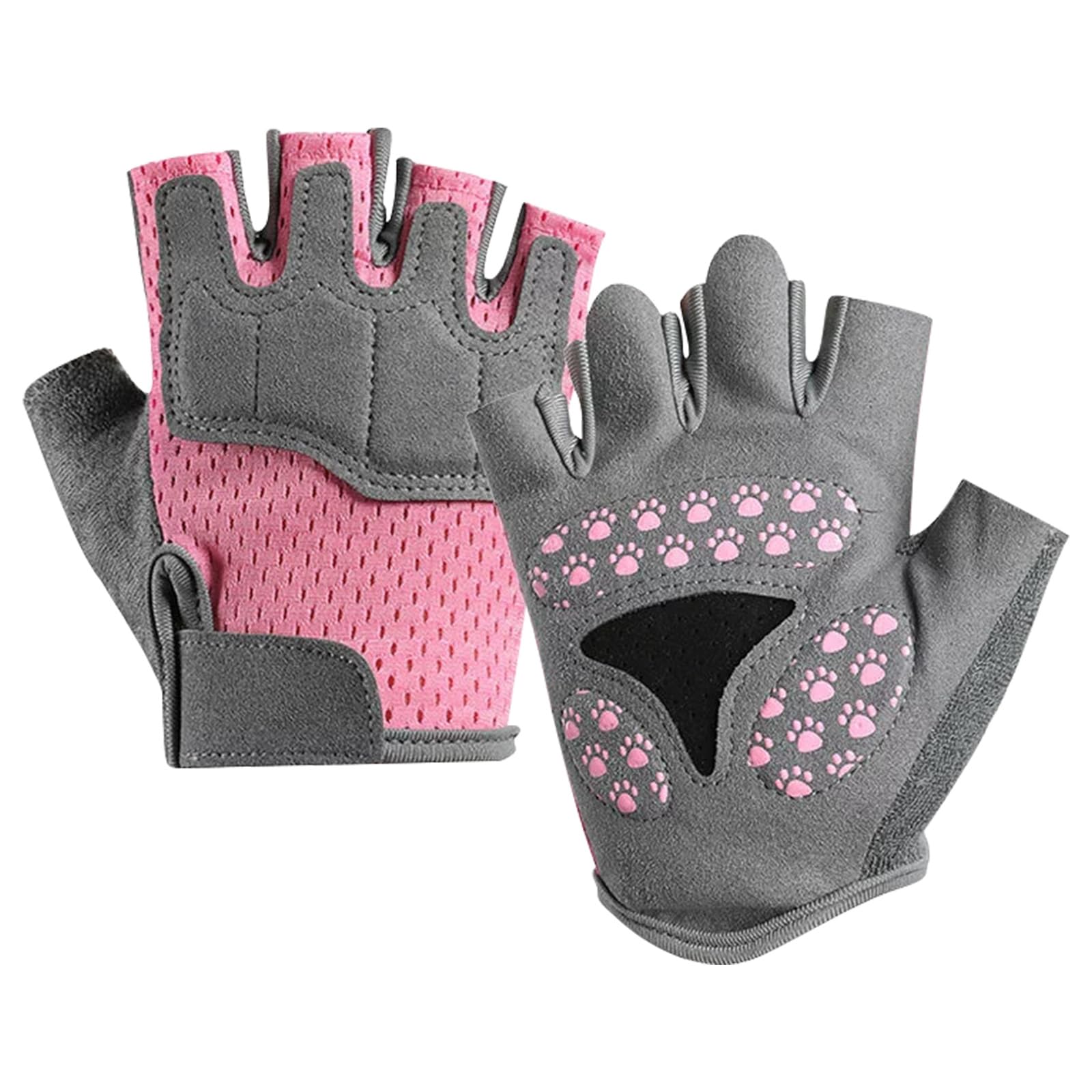 Fahrradhandschuhe Kinder, rutschfeste, Atmungsaktive, Unisex Fingerlose Handschuhe, Schutzpalmen, Kinder Sporthandschuhe für Radfahren, Eislauf, Roller, und Sportarten Im Freien(Rosa)