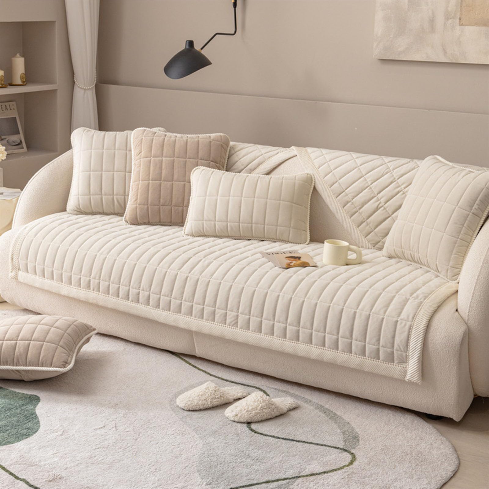 Housse de coussin de siège antidérapante en peluche pour rénover un canapé usé
