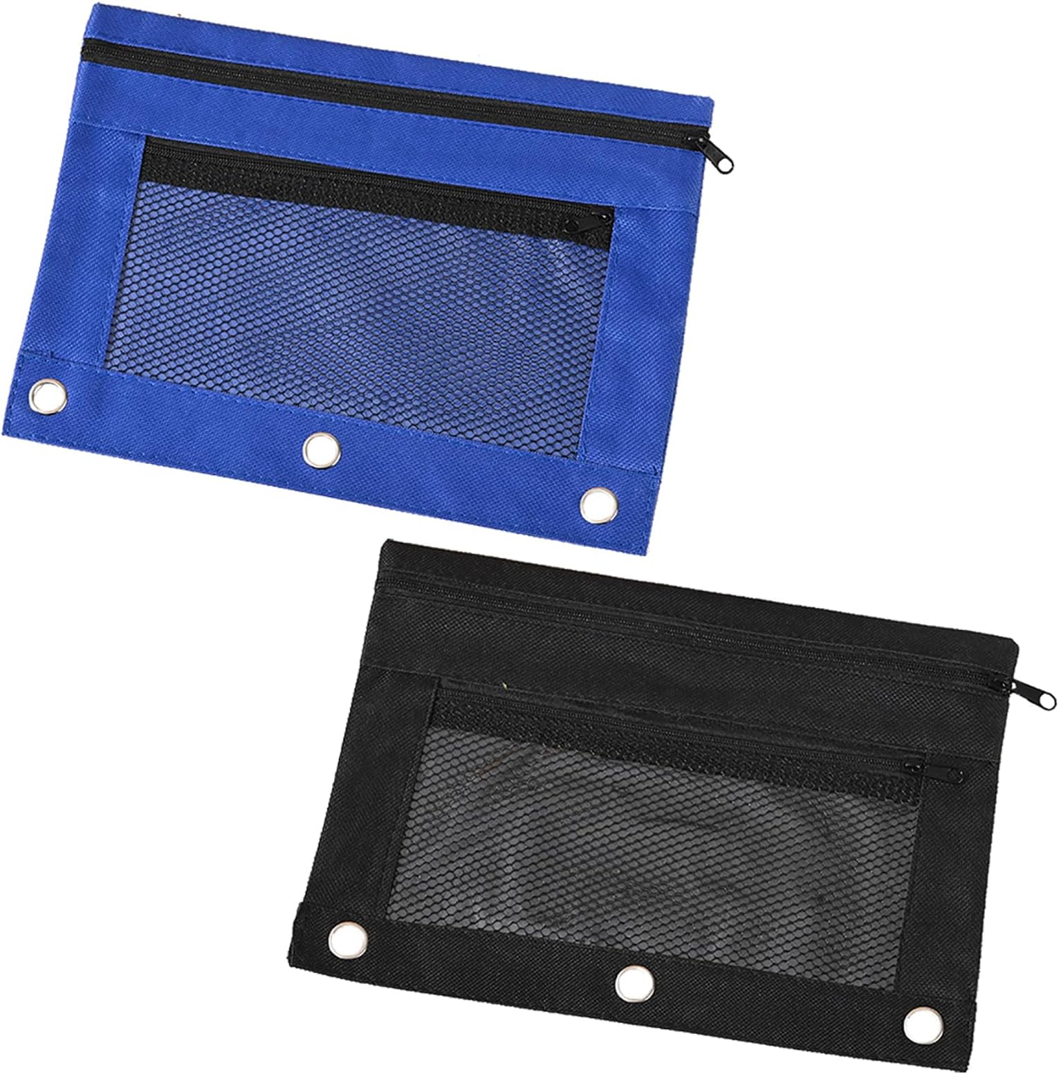 Durable Zippered Pencil Pouches for 3 Ring Binder - 2 Pack, Black & Blue, Smooth Zippers, Suitable for School, Office, Home - Convenient and Stylish Organization Solution!