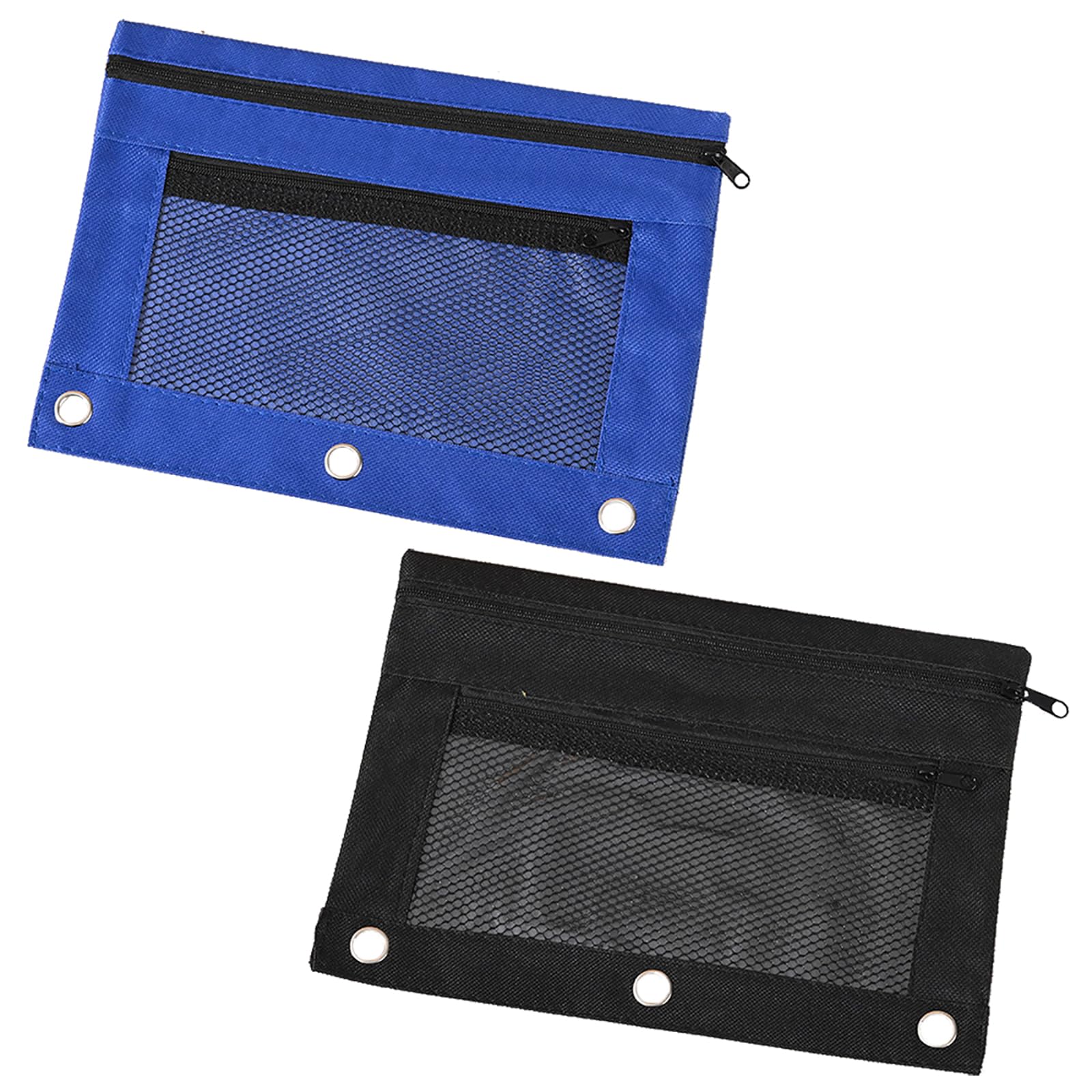 Durable Zippered Pencil Pouches for 3 Ring Binder - 2 Pack, Black & Blue, Smooth Zippers, Suitable for School, Office, Home - Convenient and Stylish Organization Solution!