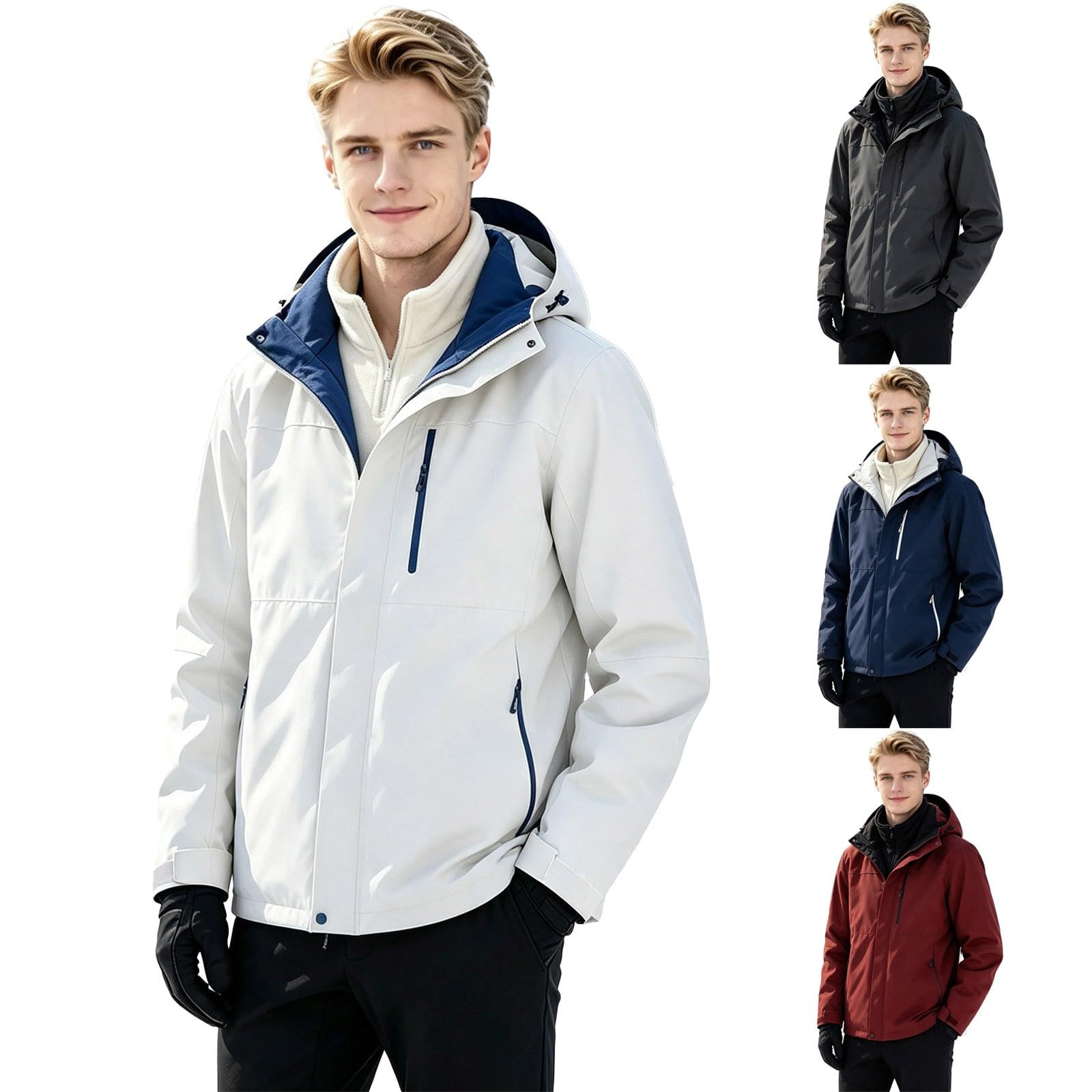 Giacca da trekking da uomo 3 in 1, rimovibile, impermeabile, antivento