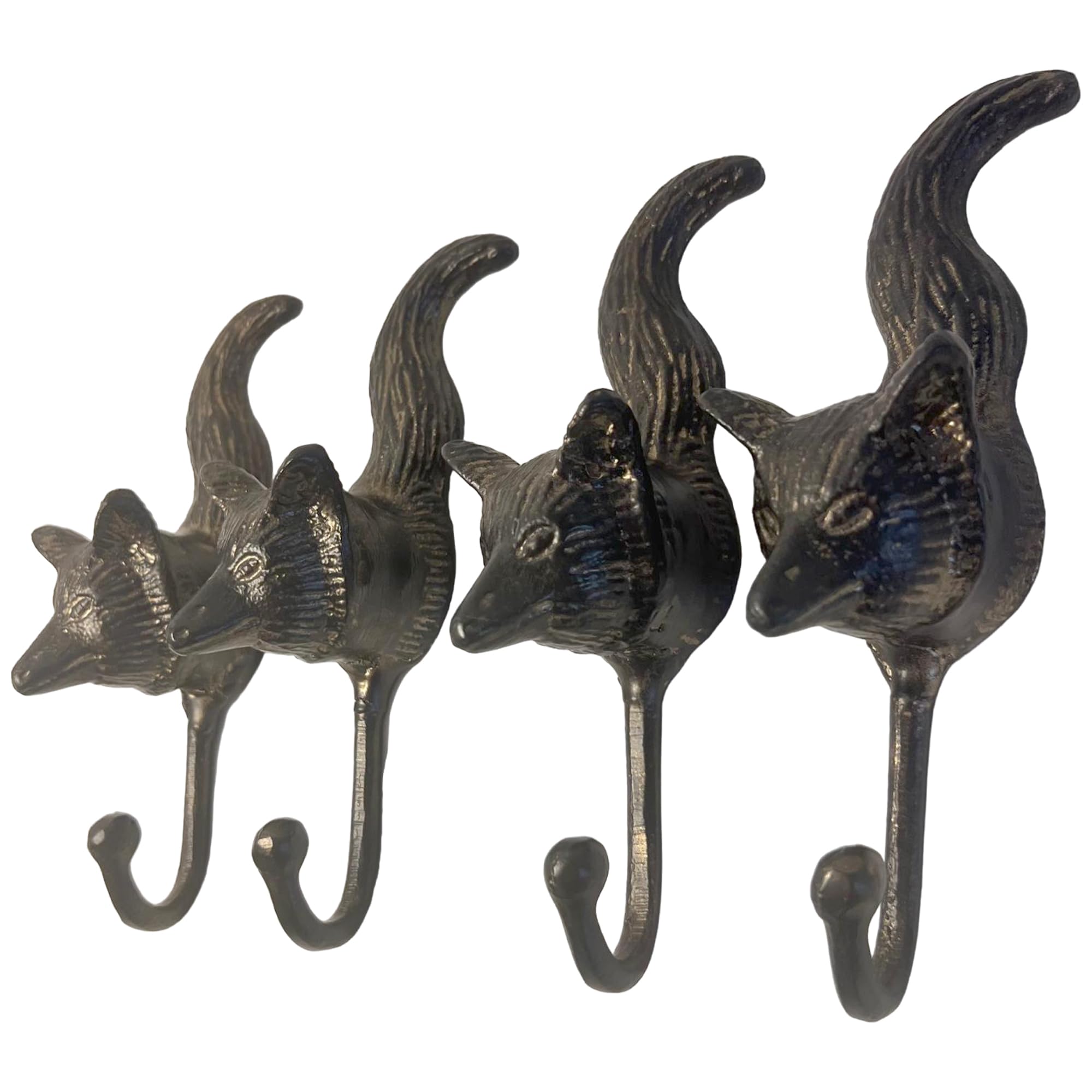 Thorness Black Set Of Four Sturdy Wall Mounted Cast Iron Fox Head Hook Hanger For Hat, Coat, Clothes - Ideal For Kitchen, Bathroom, Bedroom, Office
