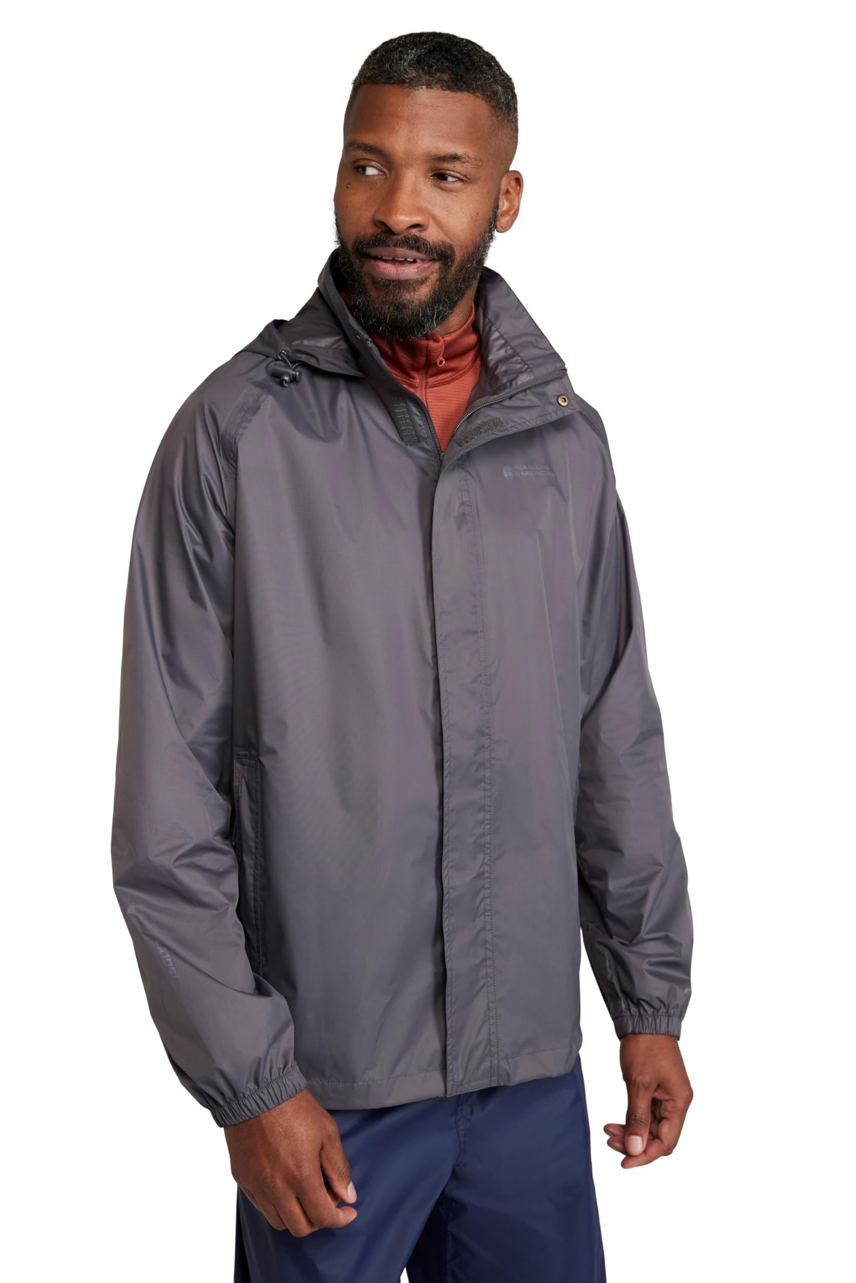 Mountain Warehouse Men's Grey Pakka Waterproof Packable Jacket - Isodry, Lightweight & Breathable Raincoat With Taped Seams & Packaway Bag - Spring Summer & Travel L