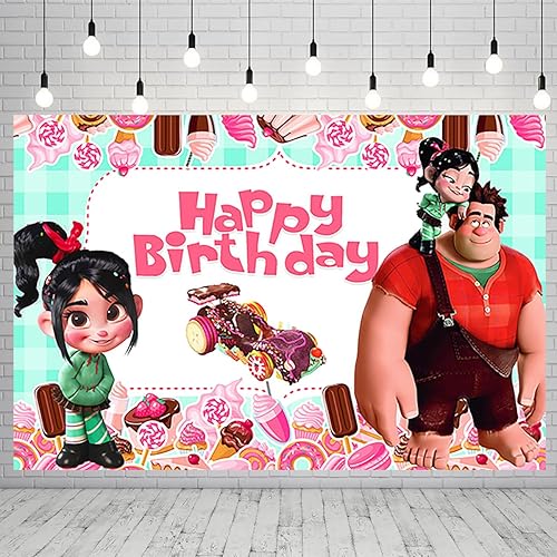 Telón de fondo rosa para suministros de fiesta de cumpleaños, cartel de Wreck It Ralph para decoraciones de fiesta, fondo de fotos de princesa