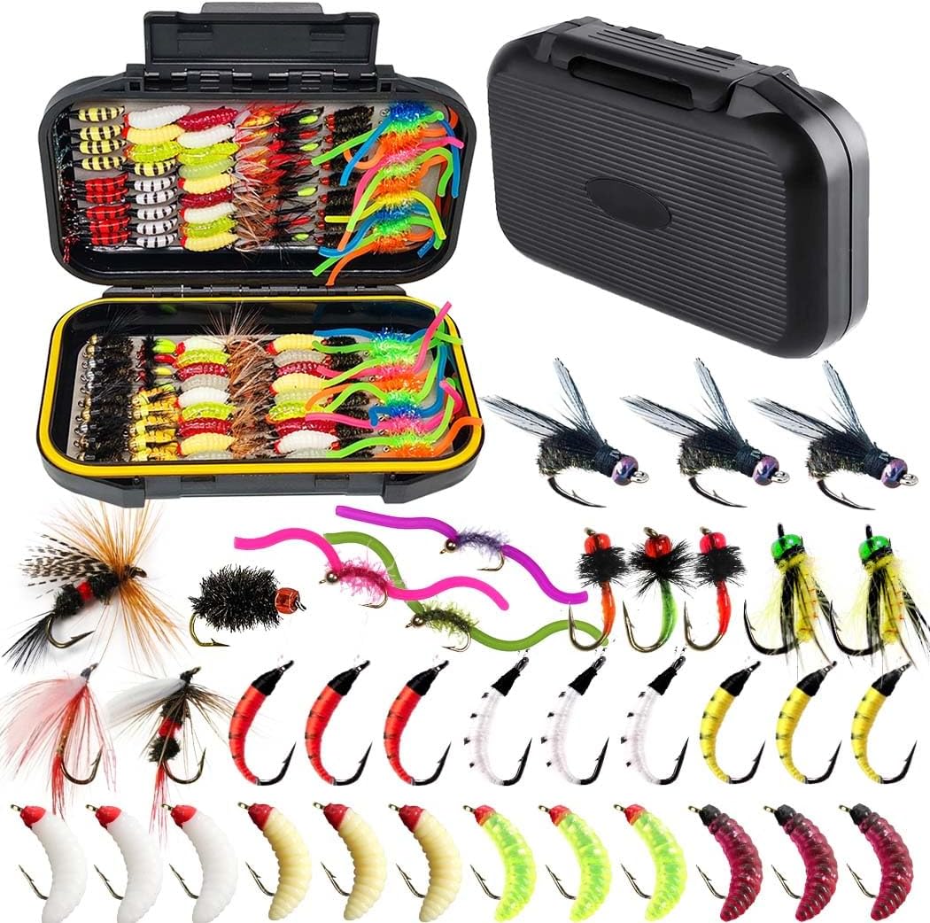 136Pcs/Box Fly Fishing Flies Kit Handmade Fly Fishing Lures Dry/Wet Flies for Trout Bass Salmon Perch with Waterproof Fly Box