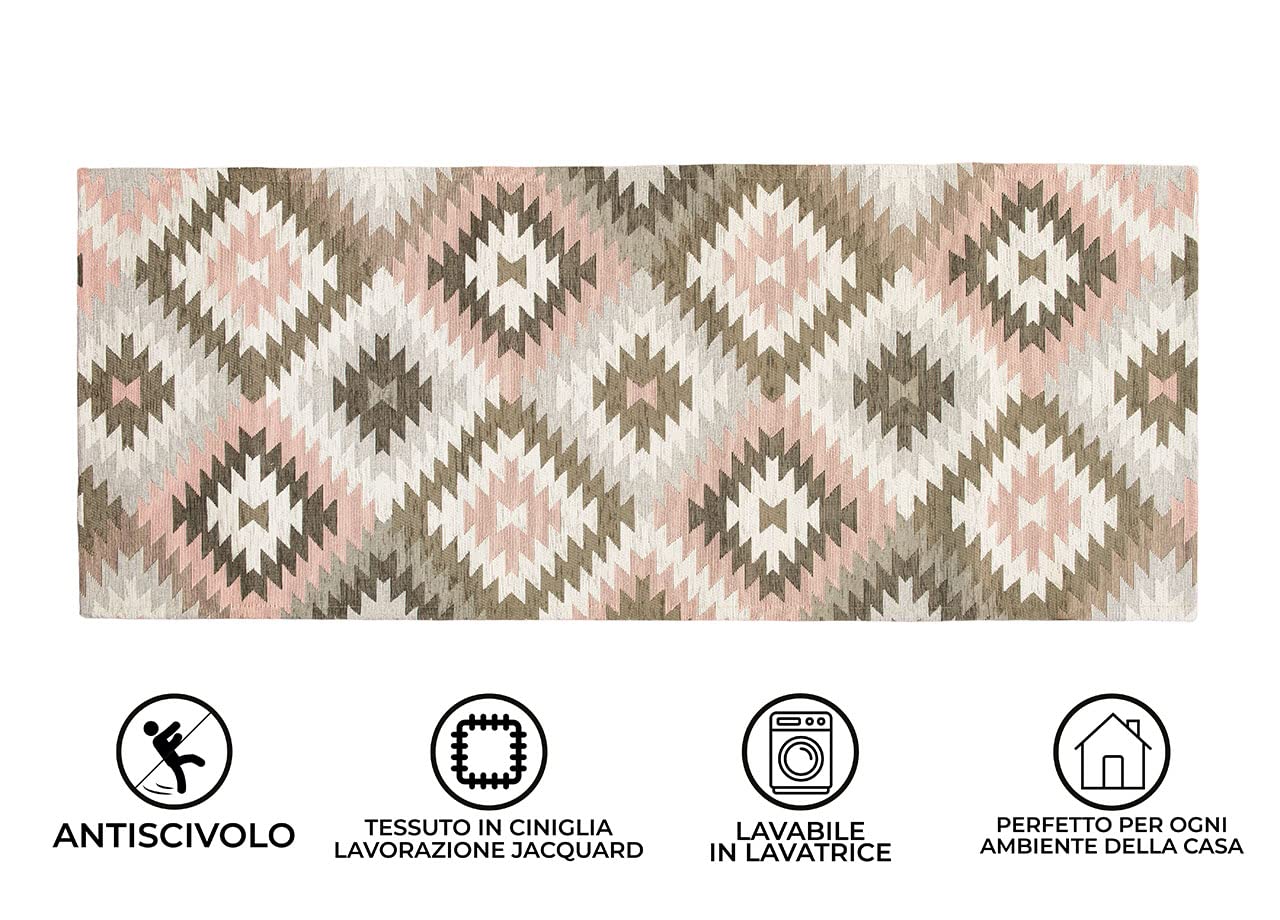 BIANCHERIAWEB By Suardi - Lot de 2 tapis d'ameublement antidérapant pour chambre salon, motif abstrait, géométrique, 65 x 110, rose