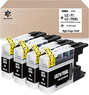 Compatible Replacement for Brother LC75XL Ink Cartridge High Yield of LC71 Brother Ink LC-71 LC-75 - MFC-J280W J425W J430W J435W J5910DW J625DW J6510DW J6710DW J6910DW J825DW J835DW (4 Black)