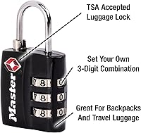 Vista 4 de Master Lock 4680DBLK Candado de equipaje aprobado por la TSA, 1-316 pulgadas de ancho, negro y TSA establece tu propia cerradura de combinación