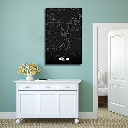 Miniatura 4 de CFIOZYOS Black And White Map Hoxter DE Poster Retro Style Black City Outline Map Office Canvas Print Wall Art Decoration Painting Unframe