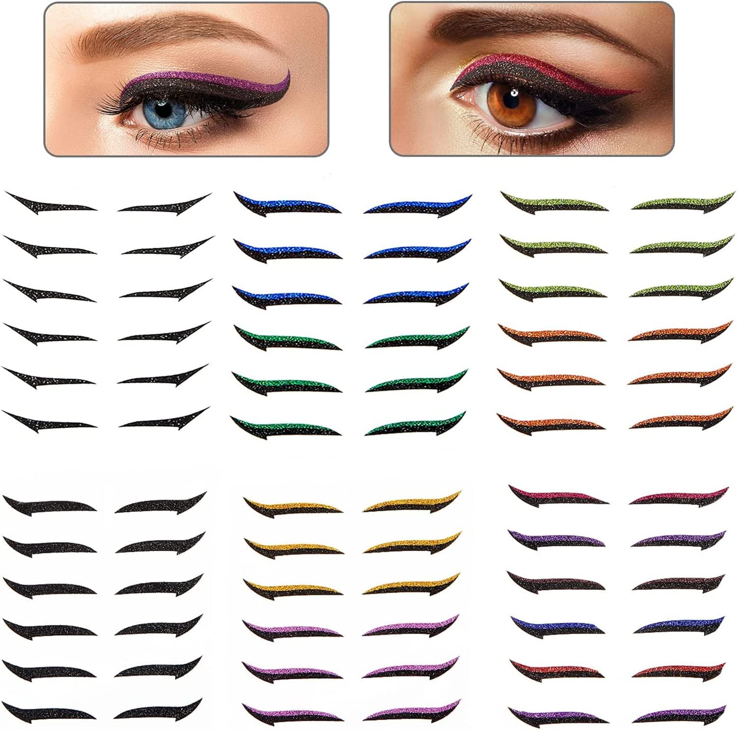 KASTWAVE 36 Pairs Reusable Eyeliner Stickers Invisible Self-Adhesive Eye Line Strip Stickers Instant Glitter Eyeshadow Eyeliner Stickers Double Eyelid Tape for Women Girls Makeup