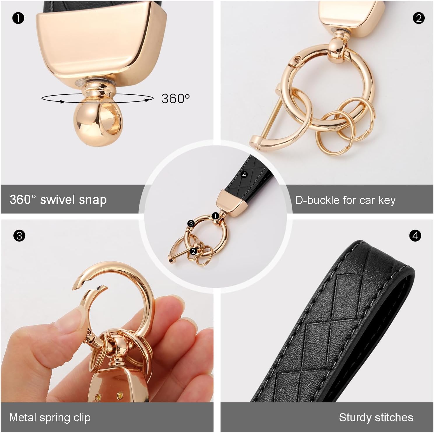 2 Pack Leather Keychains, Car Key chains for women men, Key Fob Holder with Keyrings, Anti-Lost D-Ring - Image 4