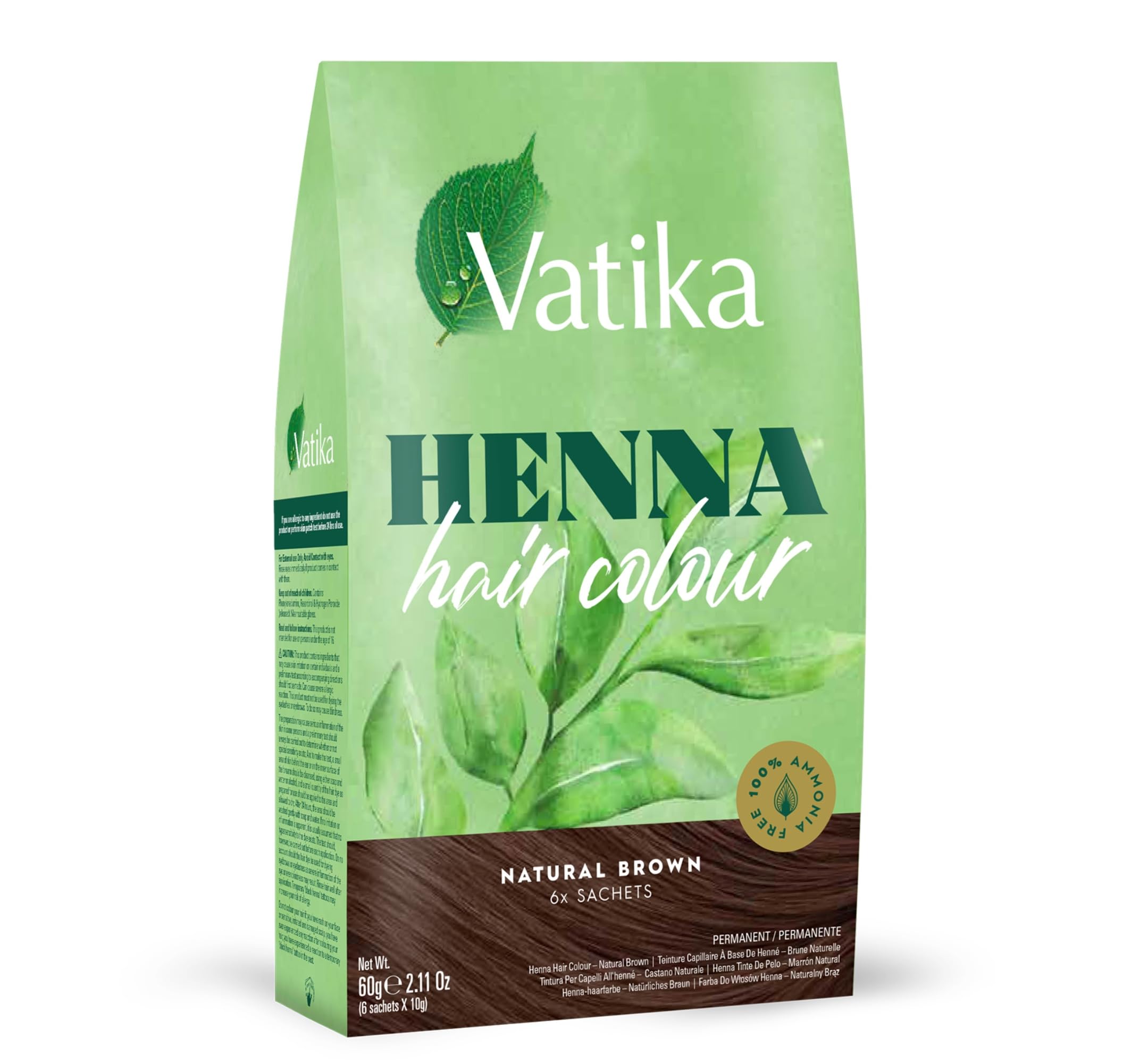 Vatika Henna Natural Brown Hair Colour - 60g (6 x 10g Sachets),100% Ammonia Free, For Vibrant Color, Shine, & Coverage (Packaging May Vary)