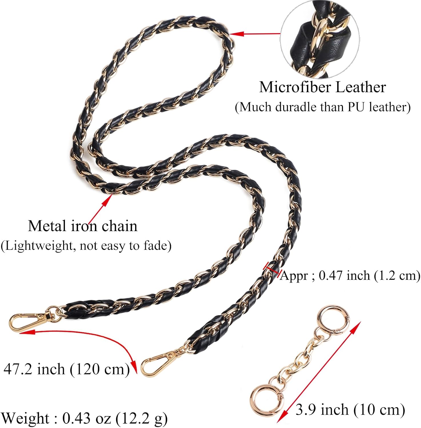 Beaulegan Purse Chain Strap - Microfiber Leather - Replacement for Handbag, Crossbody Shoulder Bag Set of 2, 47.2 Inch Long(Gold) - Image 3