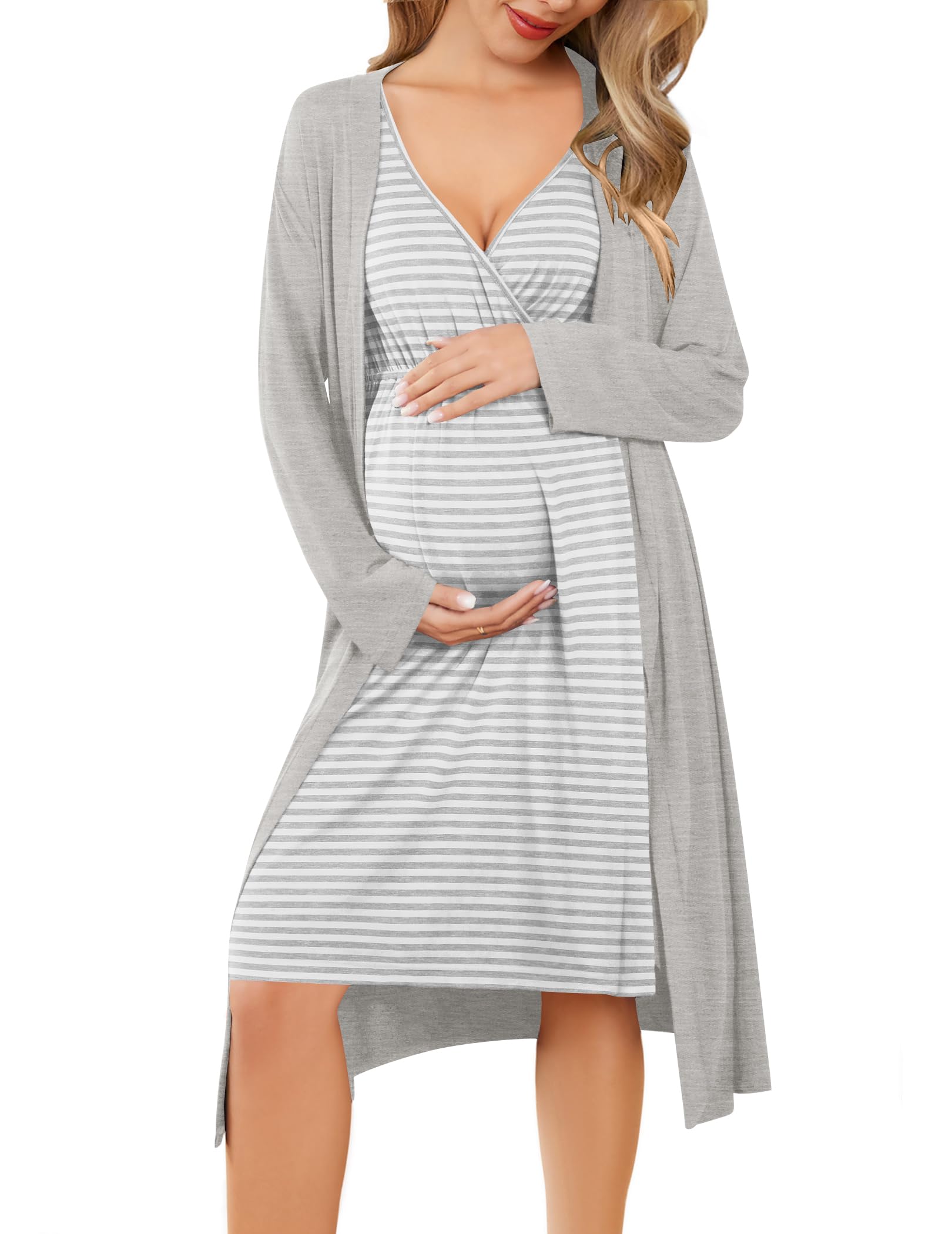 Ekouaer Maternity Nursing Gown and Robe Set Labor Delivery Nightgowns