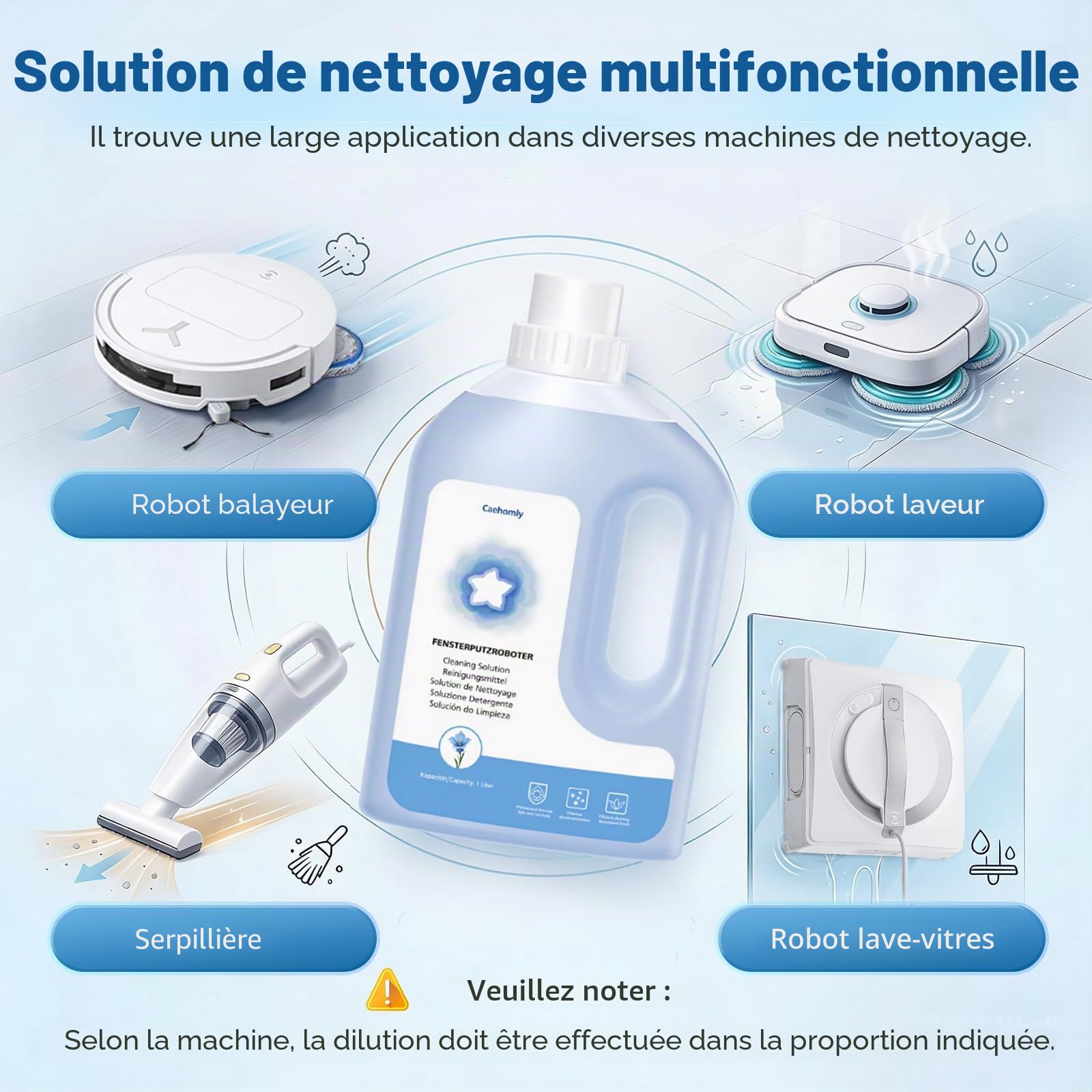 Solution de nettoyage pour robot nettoyeur de vitres ECOVACS Winbot W1 PRO, W2, W2 OMNI, W2 PRO, W2 PRO OMNI, WINBOT MINI, W2S, W2S OMNI (1 l)