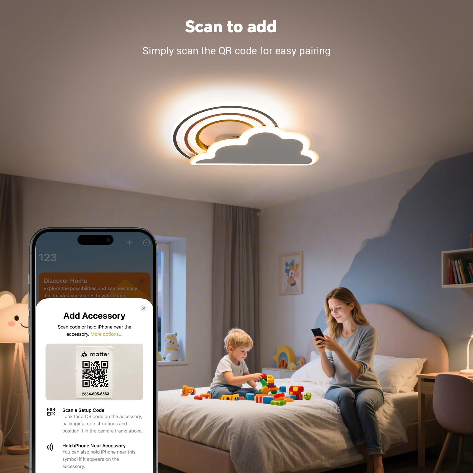 Smart Kinderzimmer Lampe Decke with Matter, Kompatibel Mit HomeKit, Alexa, Google and IFTTT - Kinder Deckenlampe mit Fernbedienung, 28W 3360LM, ideal für Schlafzimmer