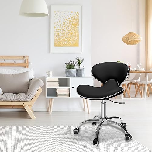 Miniatura 8 de SALONFACTORY Taburete enrollable ajustable multiusos con respaldo, silla de spa de dibujo, silla de tatuaje para salón médico, con ruedas giratorias