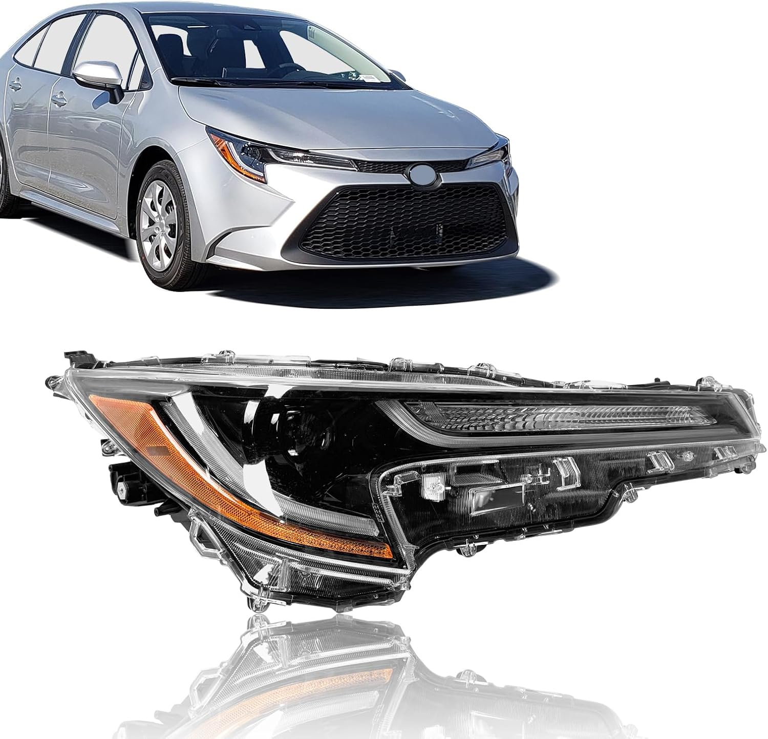 ILAMP Headlight Fit For 2020 2021 2022 Toyota Corolla Base Trim L LE Headlamp Assembly LED DRL (Right Passenger) Compatible w/LED DRL RH 8111002S30 CR20A01-1R LOW