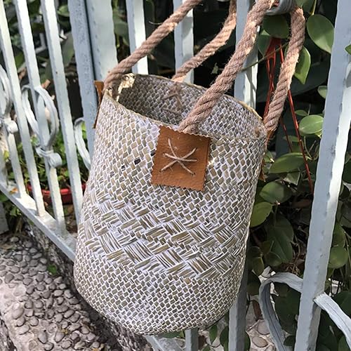 Miniatura 8 de HANABASS Cesta trenzada de hierba marina multifunción hecha a mano para flores caja de almacenamiento de escritorio cesta tejida para ropa sucia