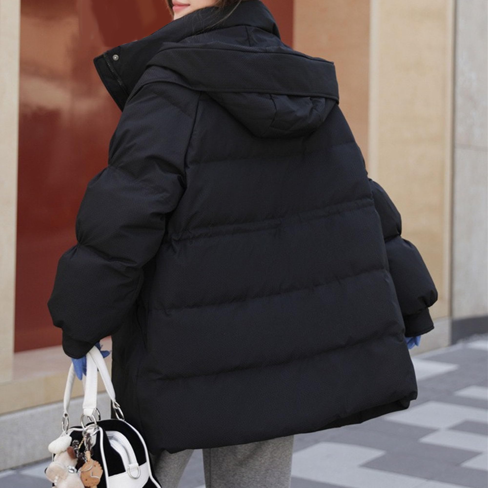 Cappotto invernale da donna regolabile in vita con cappuccio e orlo stretto