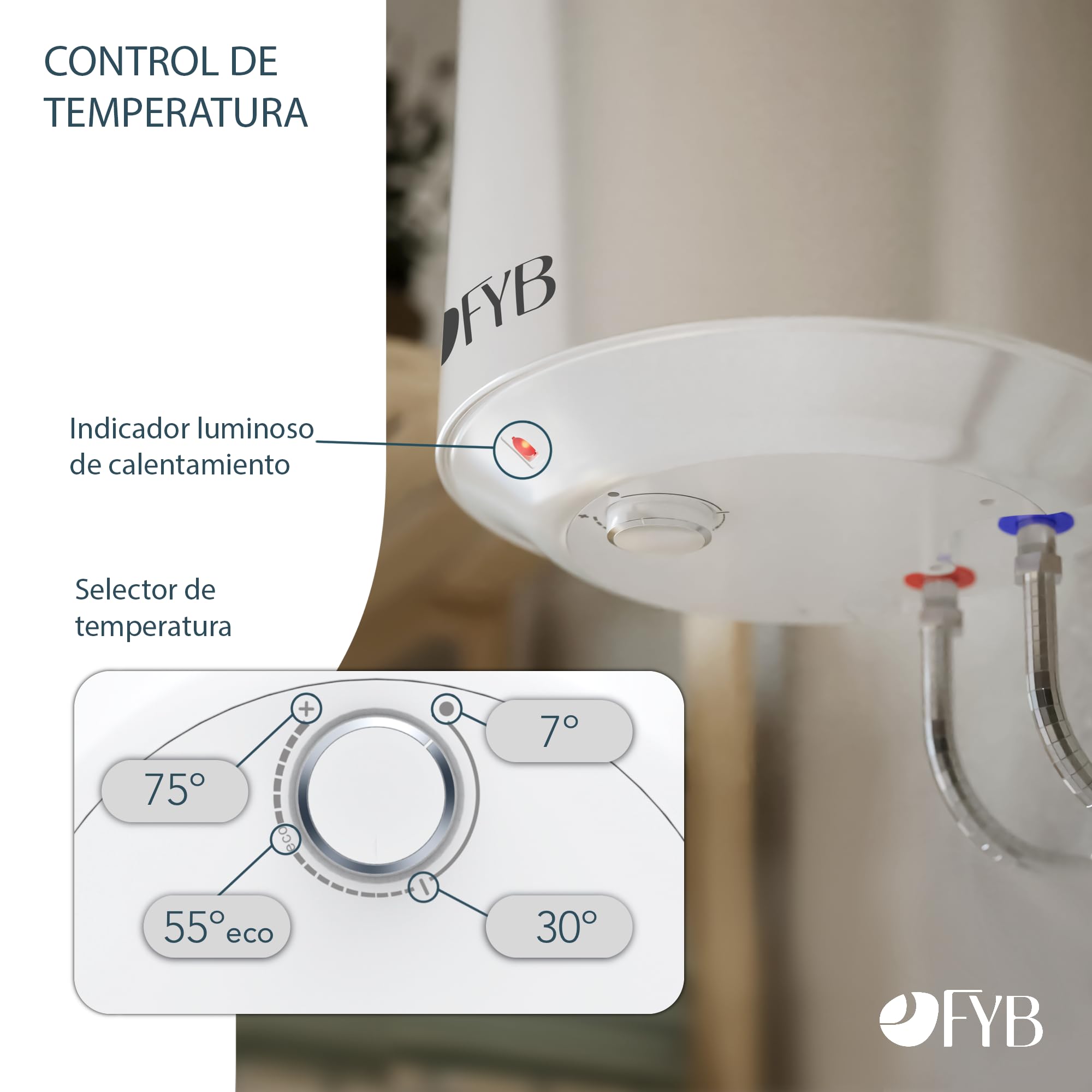 Termo Eléctrico Vertical 50 L Blanco, Clase Energética C, Bajo Consumo, Cuba Vitrificada, Ánodo de Magnesio, Regulador de Temperatura y Protección de Seguridad para uso diario