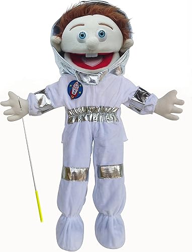 Marioneta astronauta de astronauta de Rodayna de 25 pulgadas, cuerpo completo, marioneta estilo ventrílocuo, marioneta de mano con boca móvil para