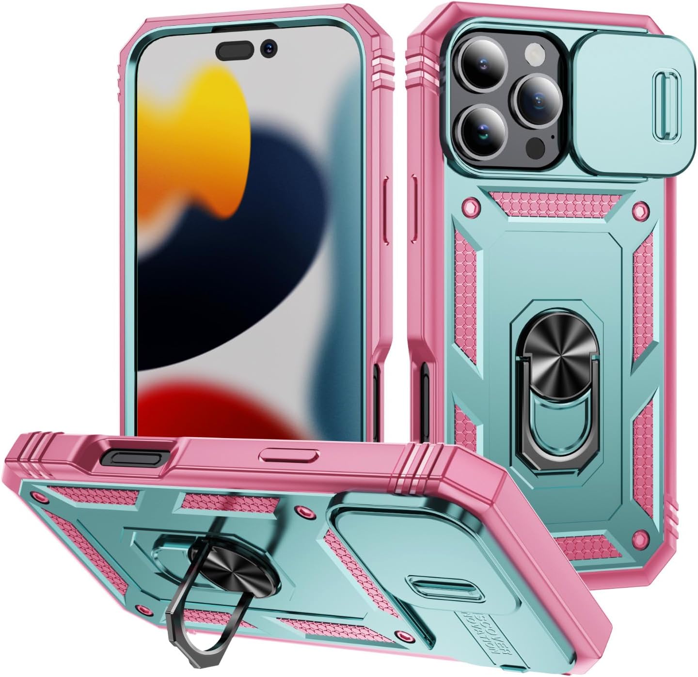 Case Compatible with iPhone 16 Pro Max, Shockproof Impact Resistant with Slide Lens Protective Cover Case for iPhone 16 Pro Max 6.9 inch (Pink Green)