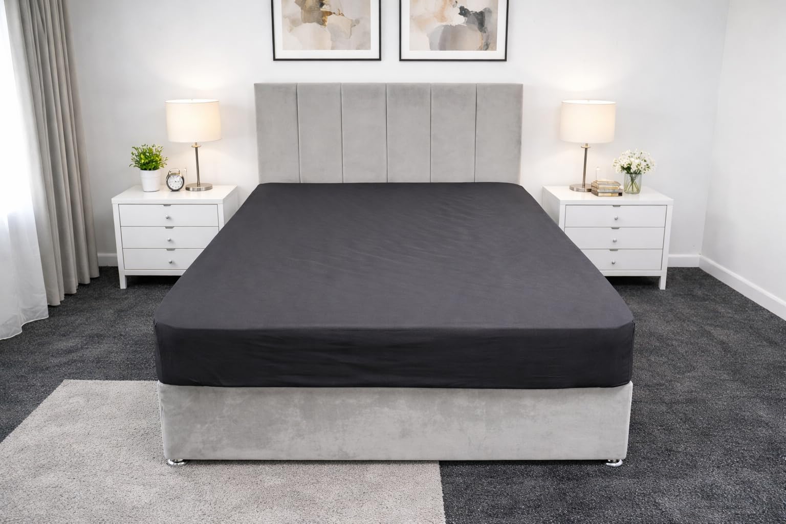 Fitted Sheet Super King Size Bedding Premium Quality Elasticated Corner Deep Fitted Sheet 25cm Ease Care, Soft & Comfortable, Fade Resistant Plain Poly cotton Bed Sheets 180 x 200 (Black, Super King)