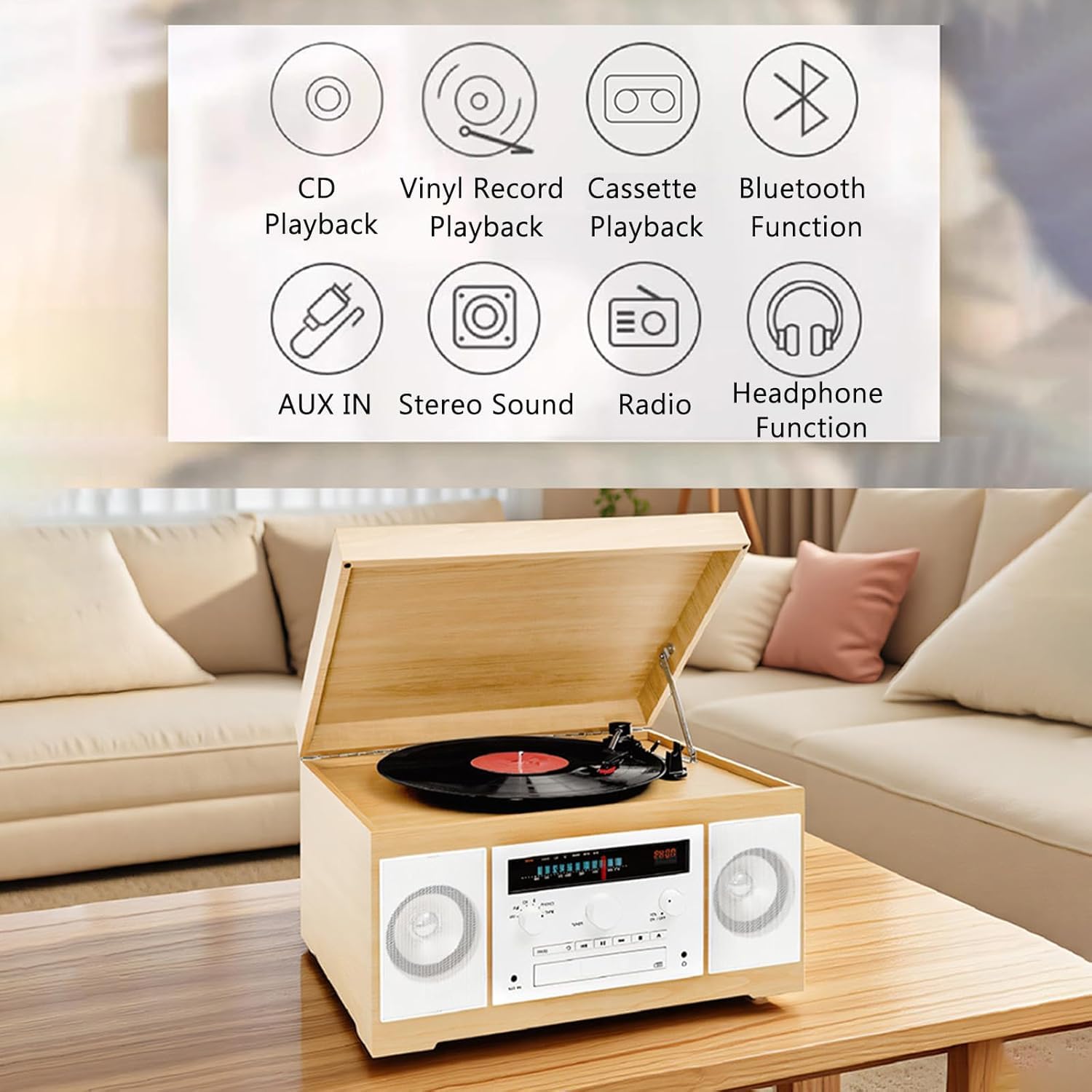 Lettore CD portatile con cassetta e radio AM/FM, uscita audio/ingresso, design compatto per uso domestico e ufficio, goditi la musica ovunque