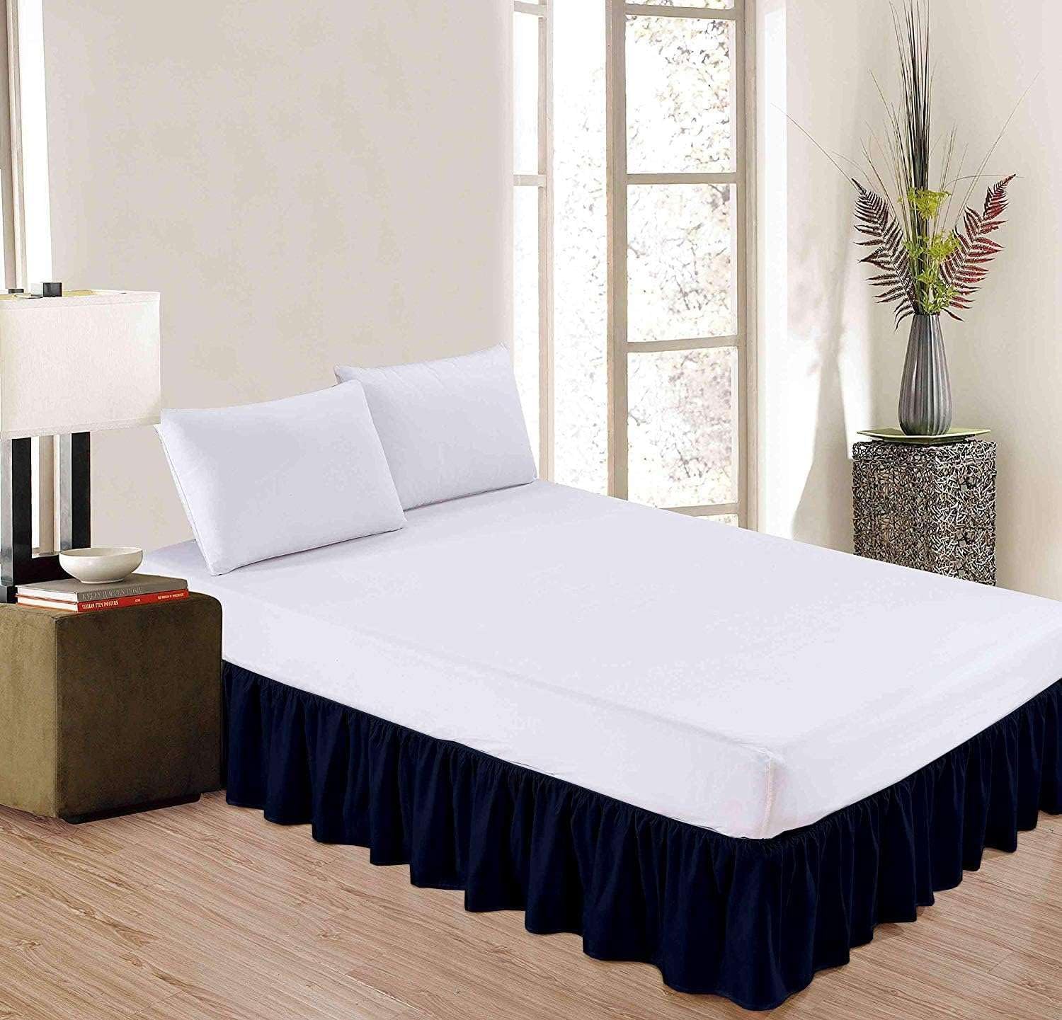 Navy Blue Solid Ruffled Bed Skirt Twin-22 Inch Drop Split Corner, Microfiber Bedskirt with Platform Three Sided Coverage