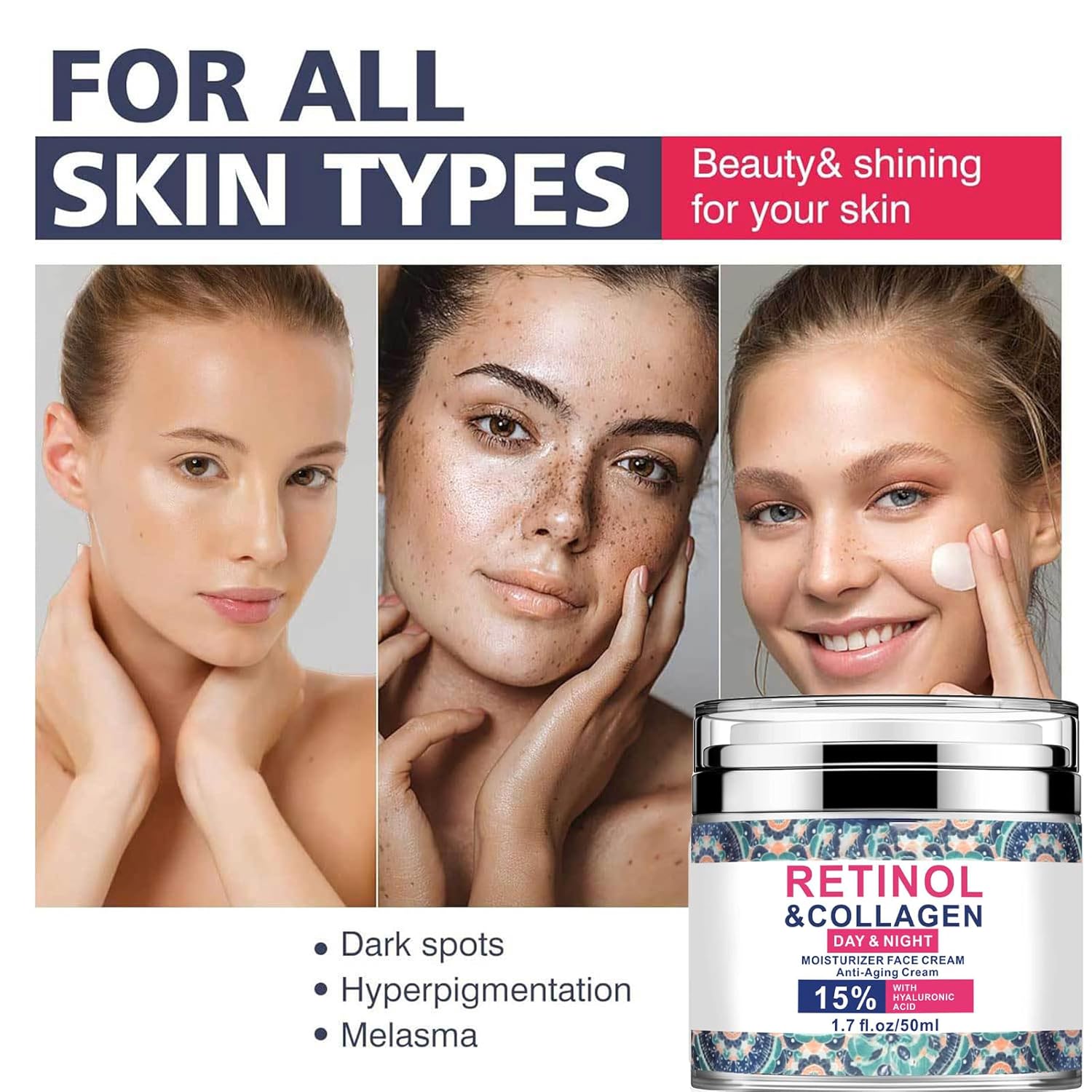 Advanced Retinol Collagen Cream for Face with 15% Hyaluronic Acid, Collagen Face Moisturizer for Lifting Skin, 24-Hour Anti-Aging Cream for Wrinkles, Fine Lines and Dryness - All Skin Types 1.7 Fl Oz - Image 2