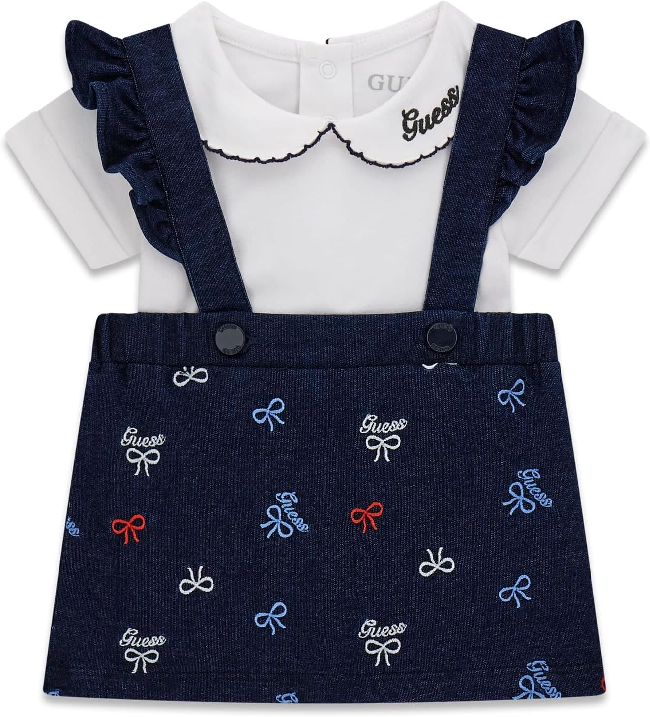 GUESS Baby Girls' Short Sleeve Bodysuit and Knit Denim Skirtal 2 Piece Set