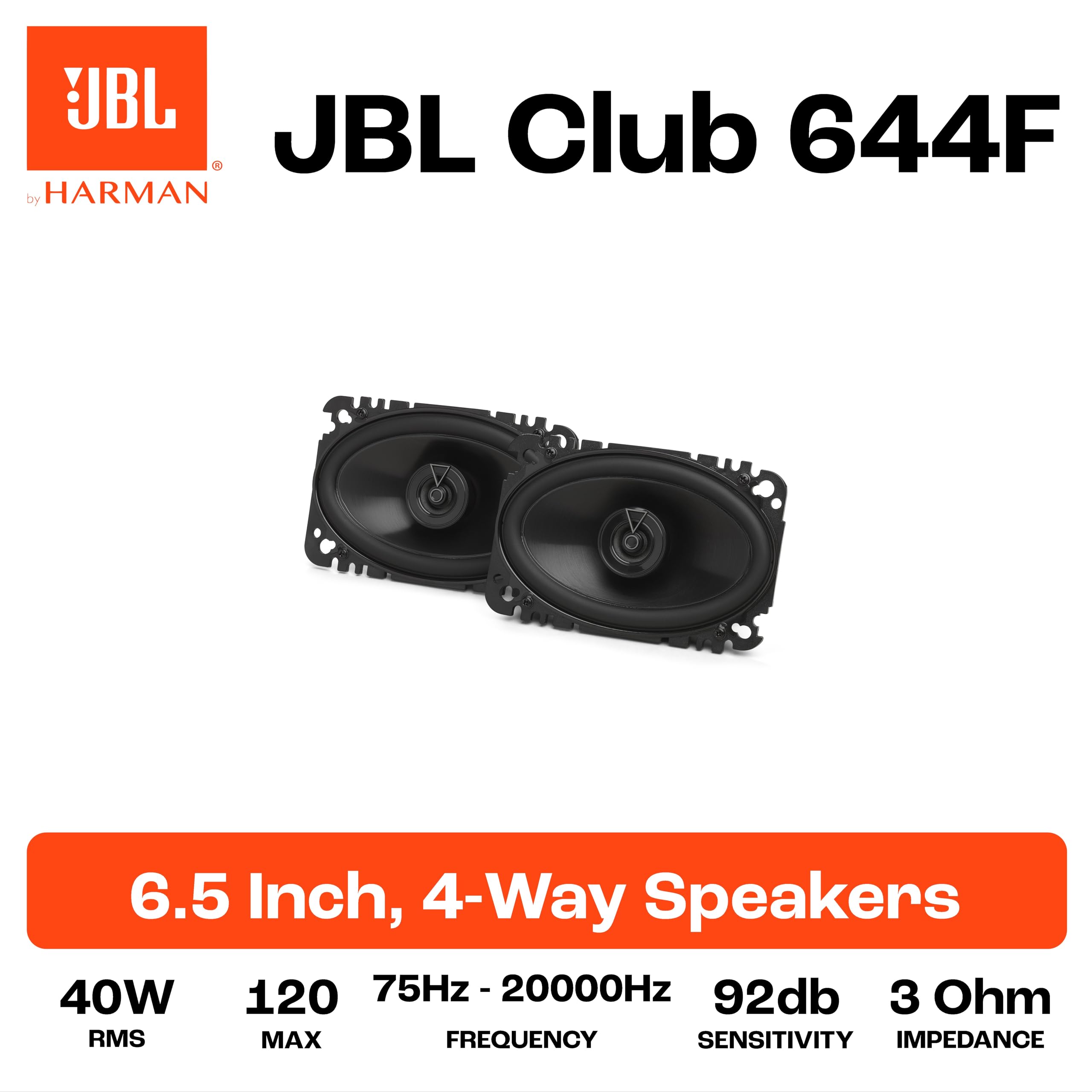JBL Club 644F 40W 2-Way Co Axial Car Speaker, 4 x 6-Inch Size
