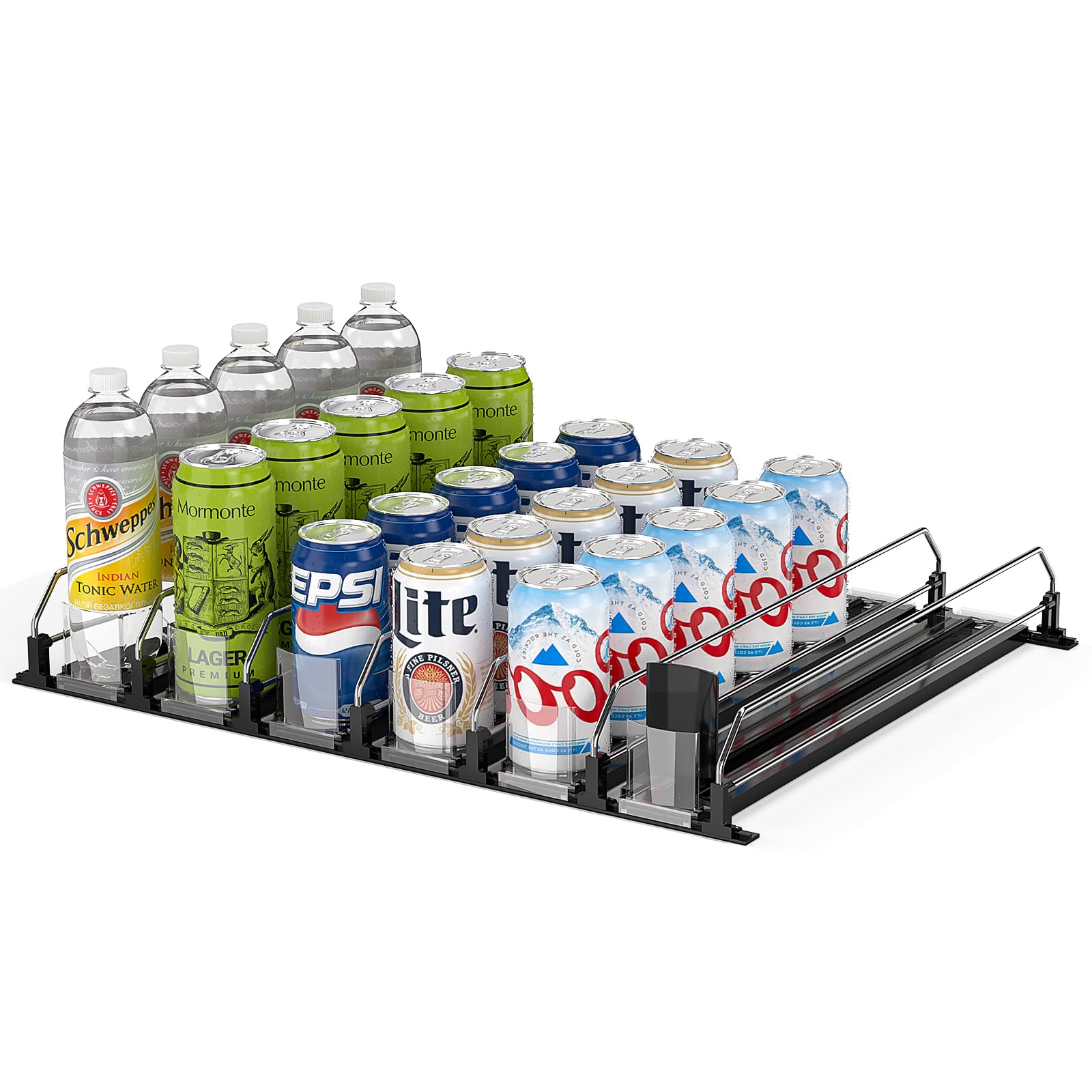Drink Dispenser for Fridge, Soda Can Organizer with Adjustable Width, Self-Pushing Drink Organizer for Fridge, Beverage Cans Holder for Fridge Pantry -6 Row, Black